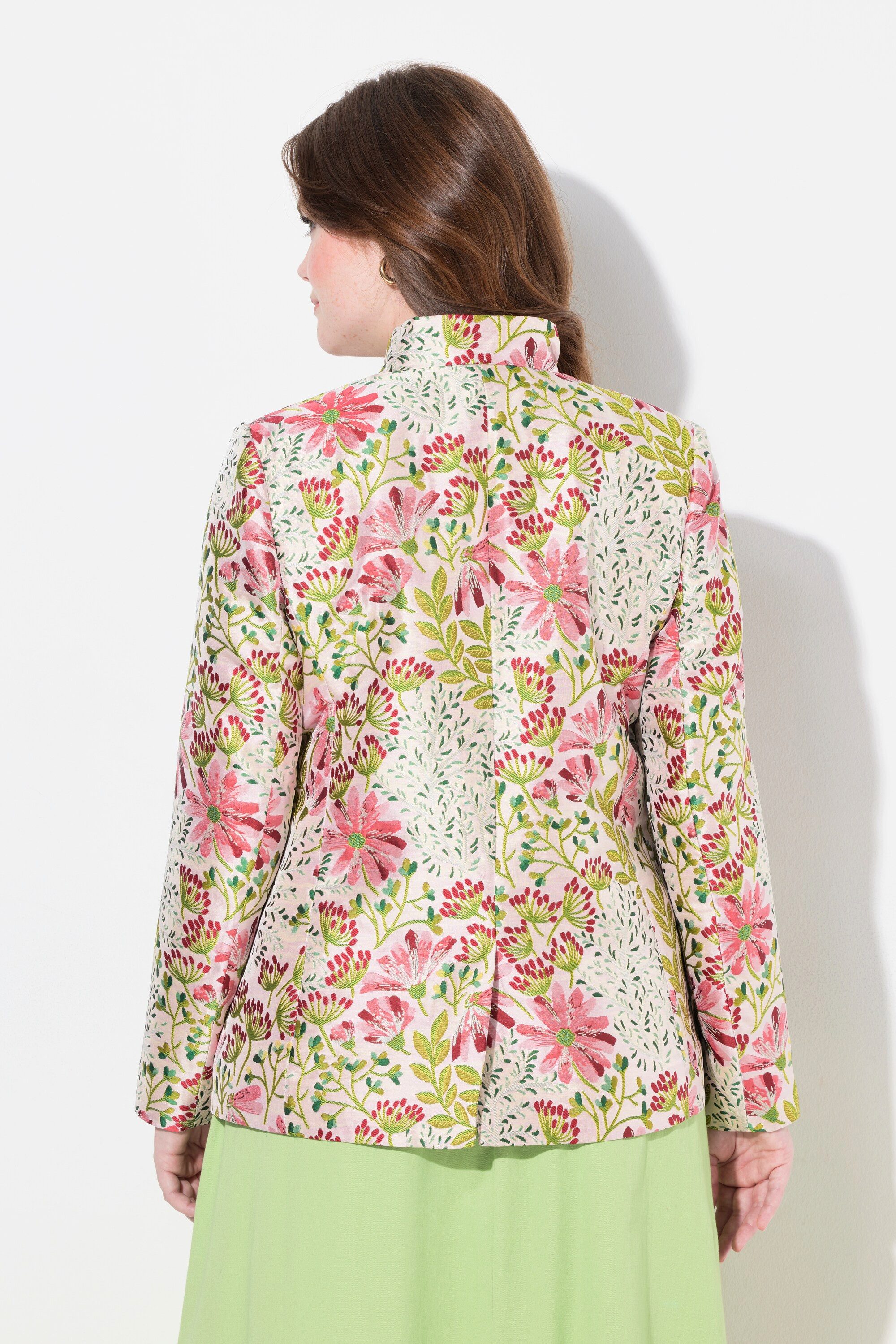 Ulla Popken Trachtenblazer Jacquard-Jacke Blüten Stehkragen Komplettfutter