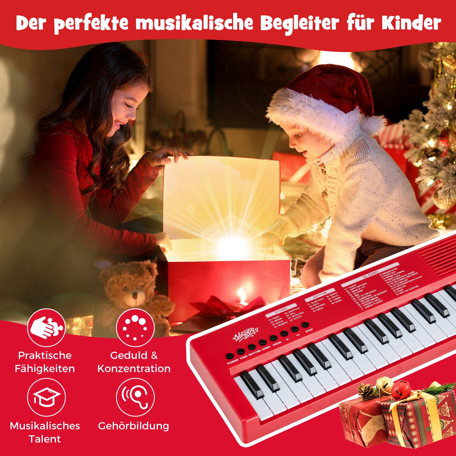 COSTWAY Home-Keyboard (1-St), Kinder Klavier Keyboard, 37 Tasten E-Piano, tragbar