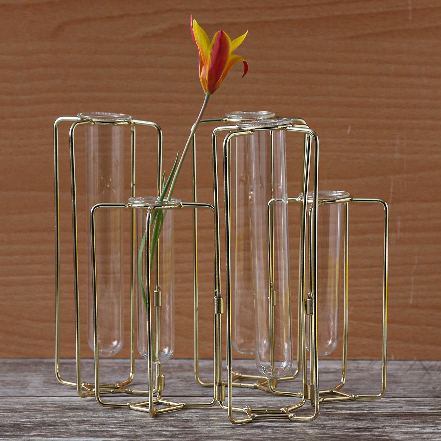 MARELIDA Dekovase Deko Vase Reagenzglas Blumenvase Metallvase Glasröhrchen H: 17cm gold (1 St)