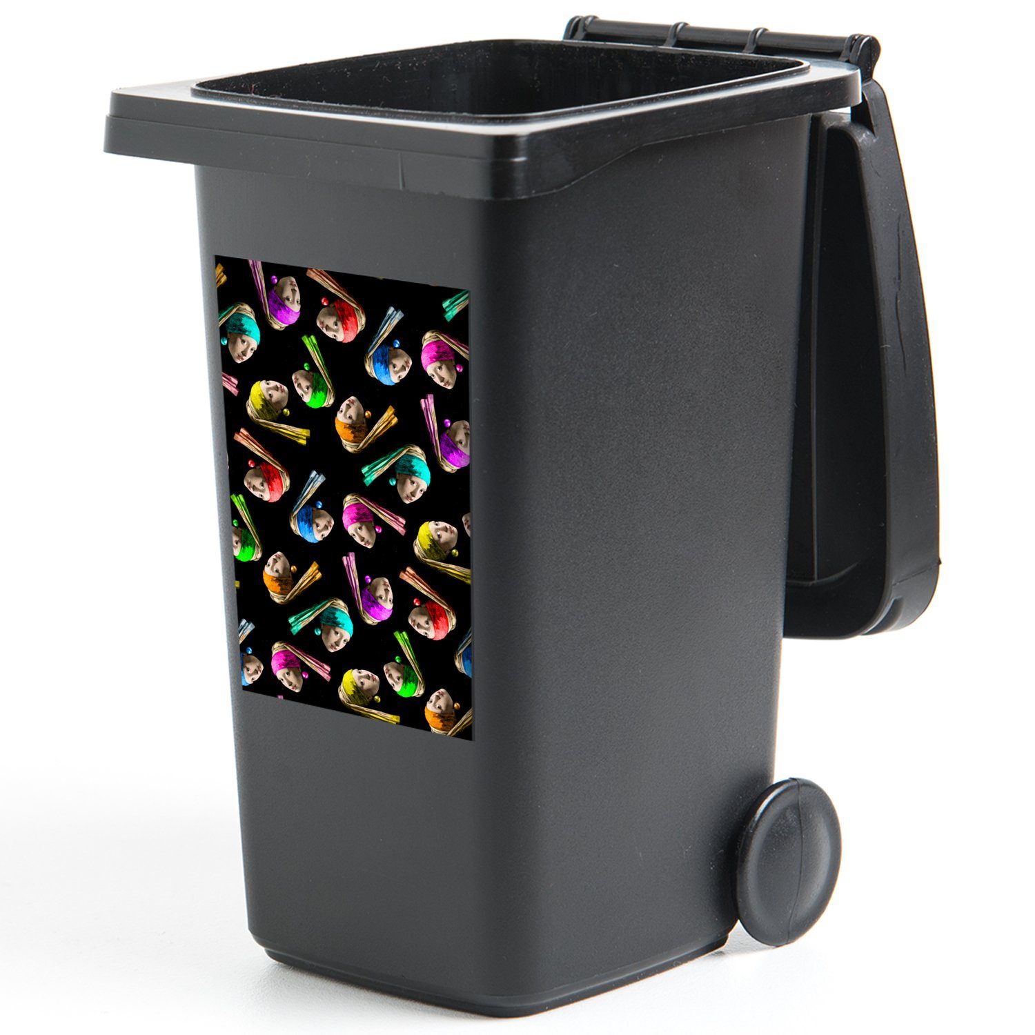 Abfalbehälter Mädchen Sticker, Mülltonne, St), einem MuchoWow (1 Muster Perlenohrring mit - Regenbogen - Wandsticker Container, Mülleimer-aufkleber,