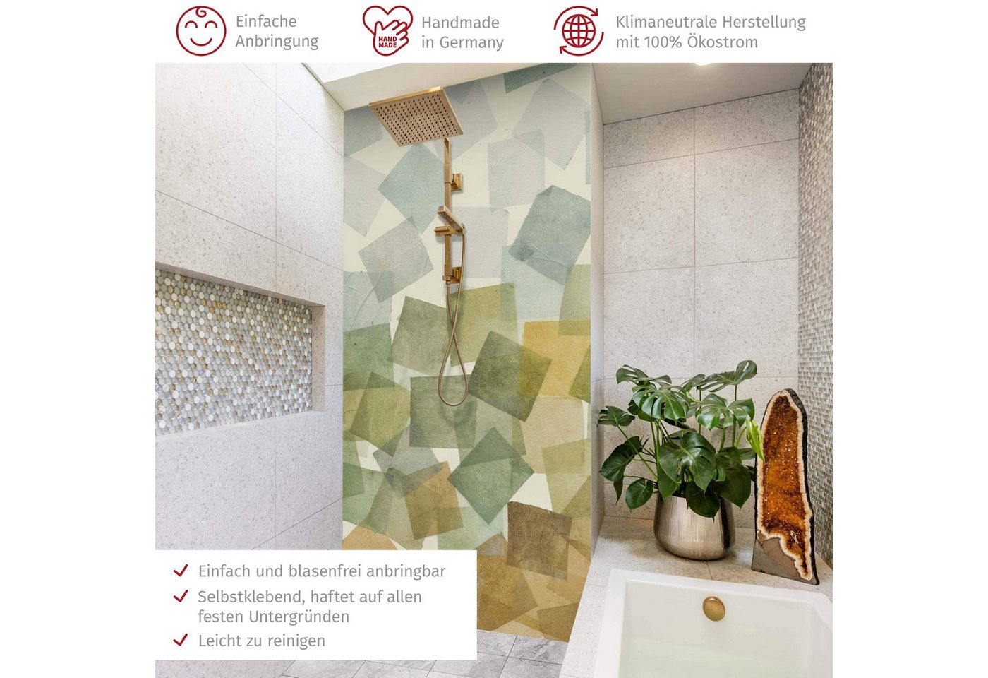 Thumbnail - Bilderdepot24 Badrückwand Muster beige Duschrückwand ohne Bohren Dusche Abstrakt, (1-tlg., Hart-Folie Premium matt 0,61 ...