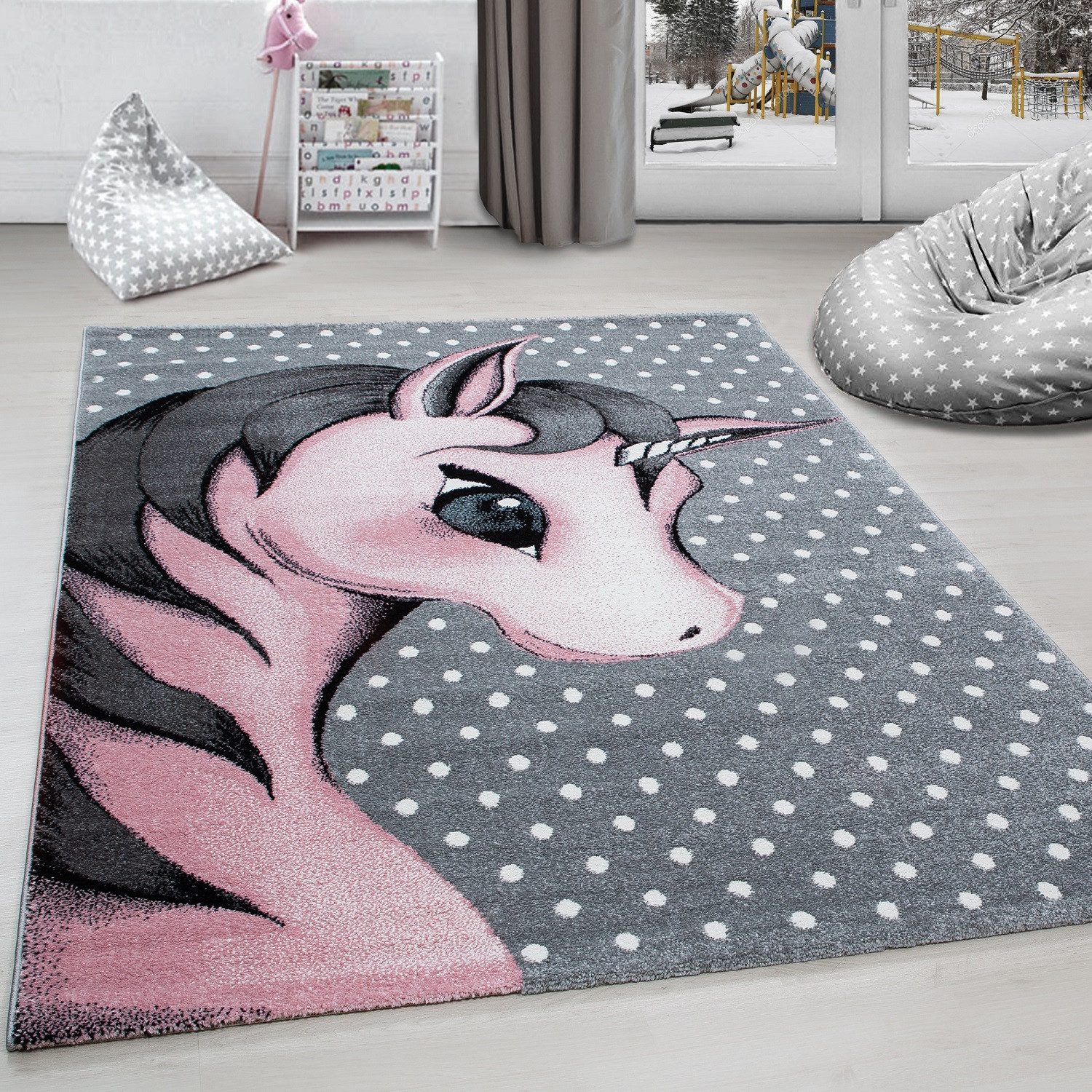 Kinderteppich Einhorn-Design, Carpettex, Läufer, Höhe: 11 mm, Kinderteppich Einhorn-Design Baby Teppich Kinderzimmer Pflegeleicht