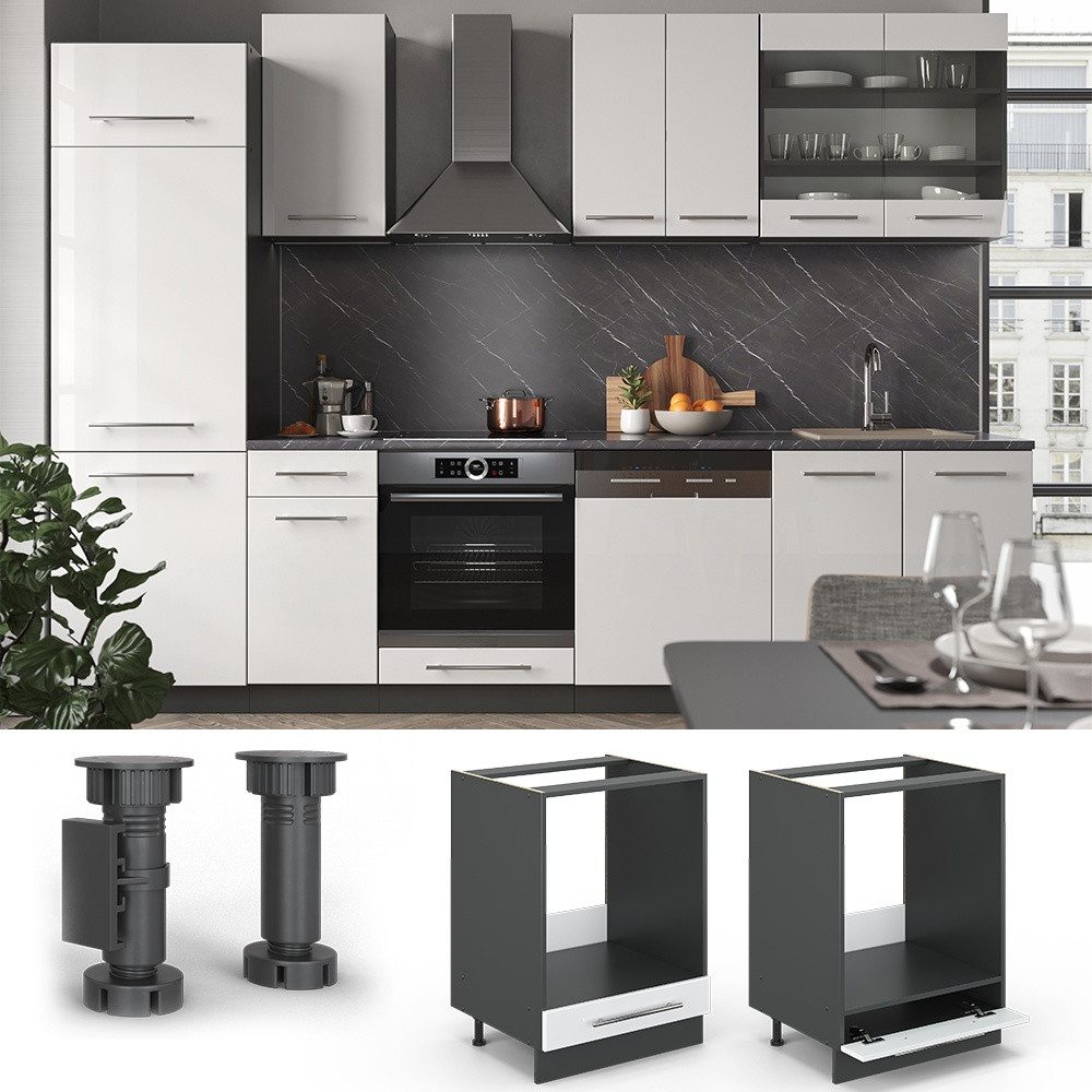 Vicco Herdumbauschrank Fame-Line, Weiß Hochglanz/Anthrazit, 60 cm ohne Arbeitsplatte (1-St) – Bild 4 von 5