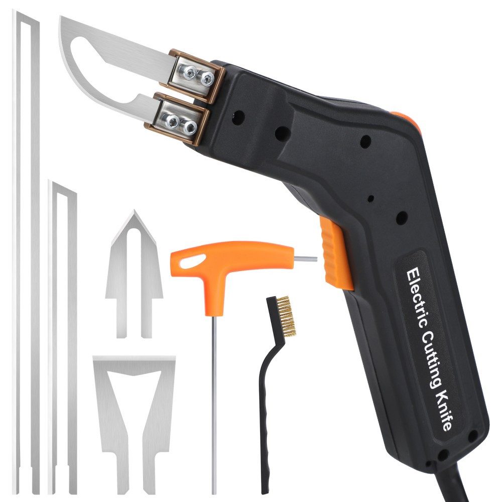 QUBEBU Heißdrahtschneider Styroporschneider Styrocutter mit geraden Klingen Heißschneider 300W, 220-240 in V, Elektrisch Heissschneidegerät mit 5 Klingen, 150 mm/250 mm, Schnelles Aufheizen in 3–5 Sekunden, effizientes Schneiden, 300W Hochleistungs-Heizsy