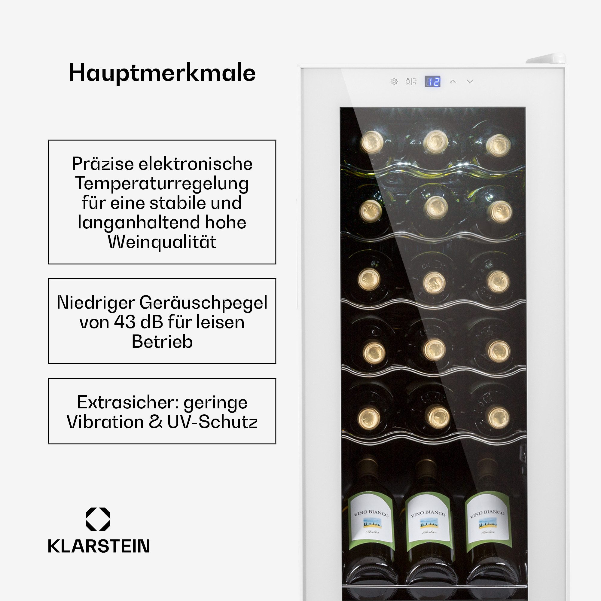 Klarstein Weinkühlschrank Shiraz 18 Slim Uno, für 18 Standardflaschen á 0,75l,Wein Flaschenkühlschrank Weintemperierschrank Weinschrank Kühlschrank