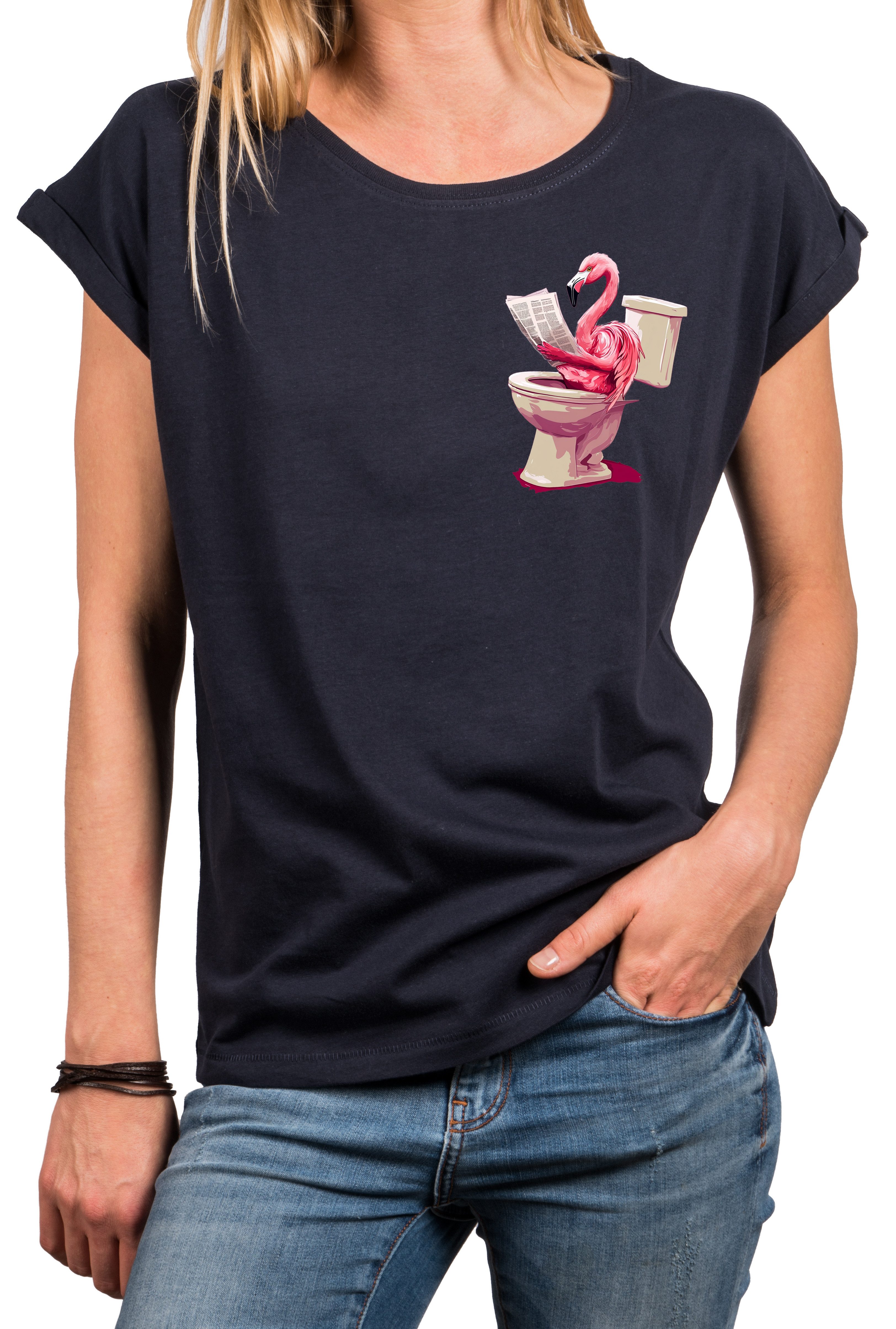 T-Shirt Damen-Kurzarmtop mit Flamingo-Print – Basic Shirt mit Aufdruck