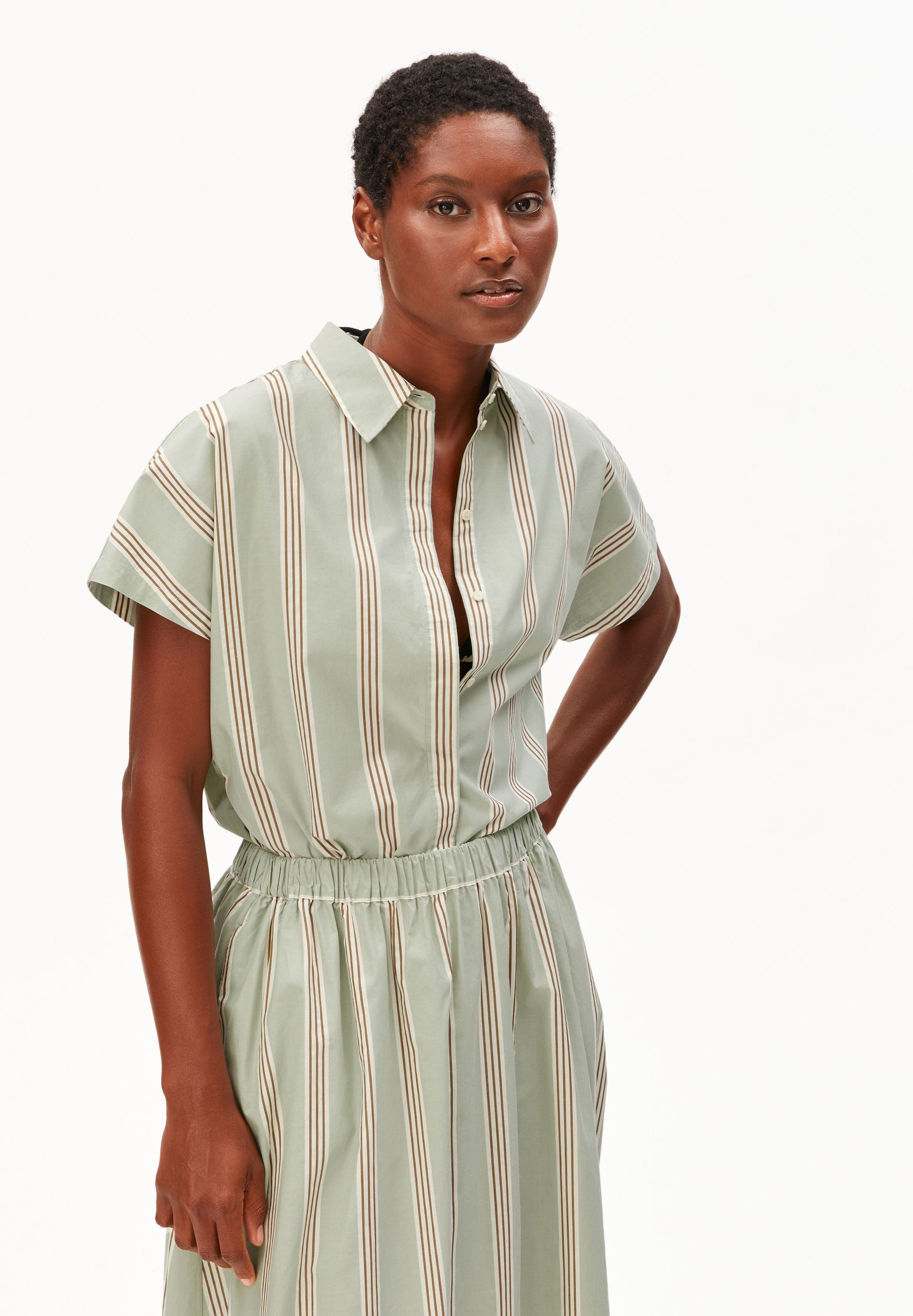 Armedangels Kurzarmbluse LARISAANA STRIPE 100% Bio-Baumwolle Relaxed Fit