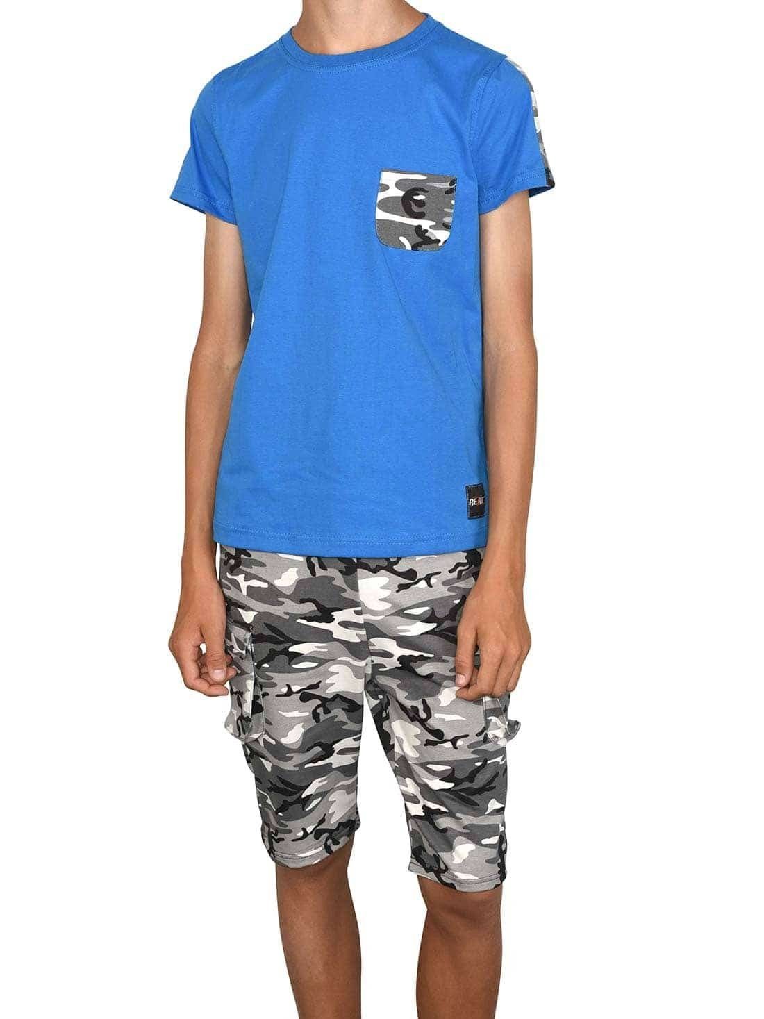 Cargo Blau BEZLIT und T-Shirt Shorts casual (1-tlg) Schwarz Shorts Jungen Set & T-Shirt Camouflage Sommer /