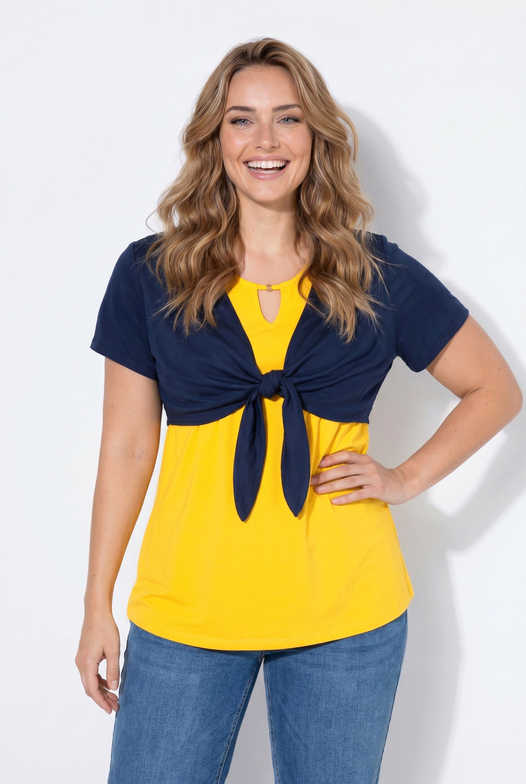 Angel of Style Longbluse Bolero Viskose-Crinkle zum Binden Halbarm