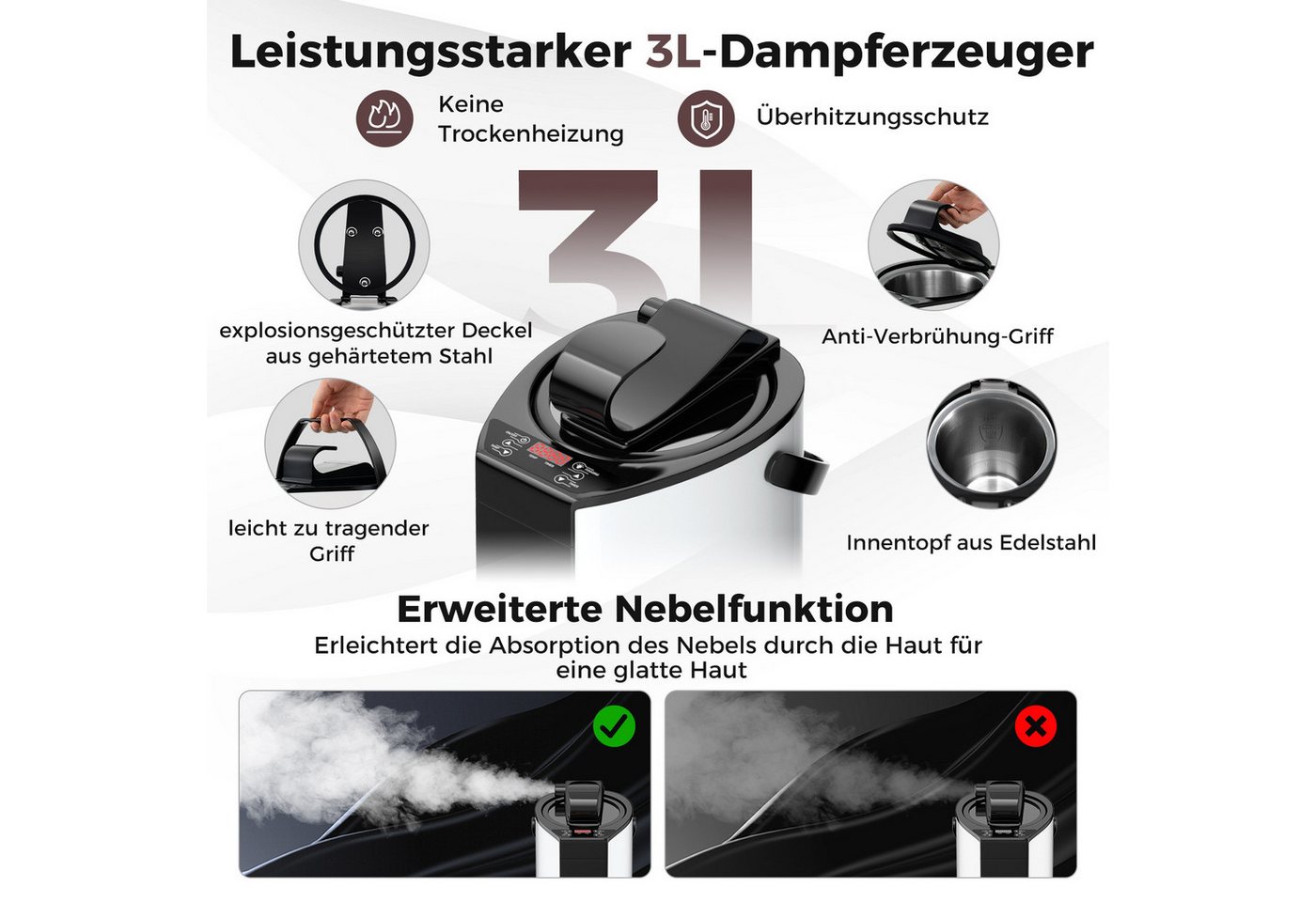 Thumbnail - COSTWAY Sauna 1000W, 3L Dampfgenerator, mit Fußmassagegerät & Klappstuhl