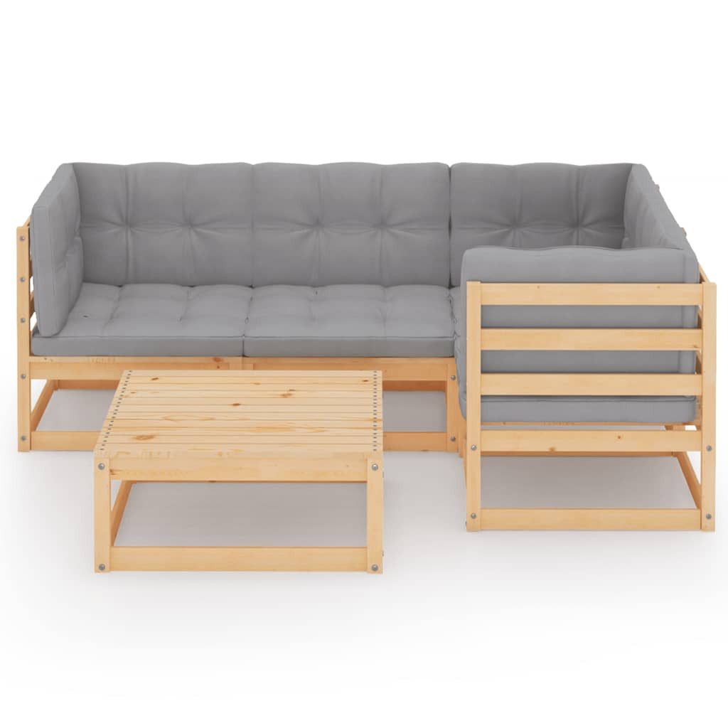 vidaXL Gartenlounge-Set 5-tlg. Garten-Lounge-Set mit Kissen Kiefer Massivholz..., (1-tlg)