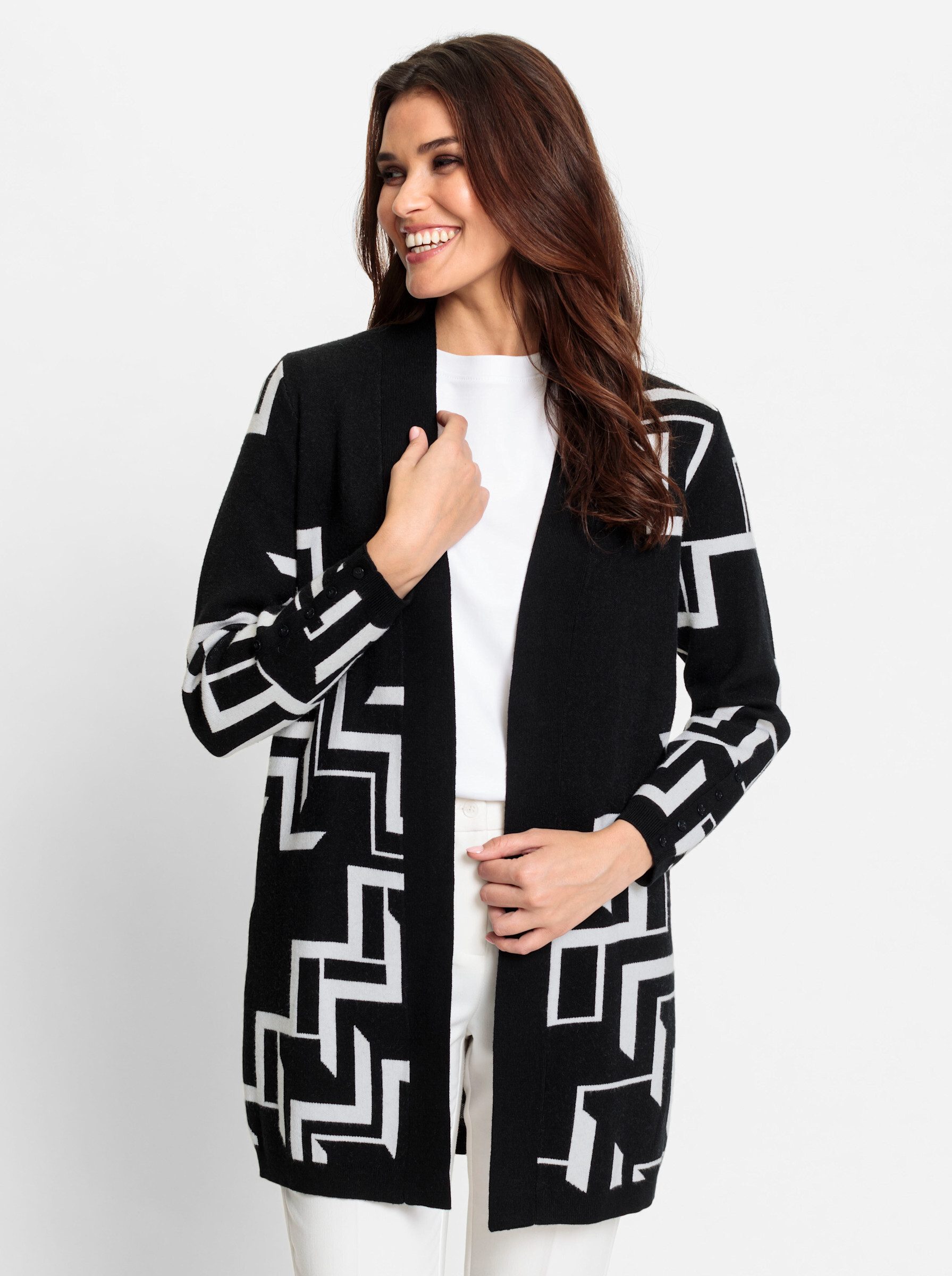 Strickjacke Long-Strickjacke Langarm Jacquard