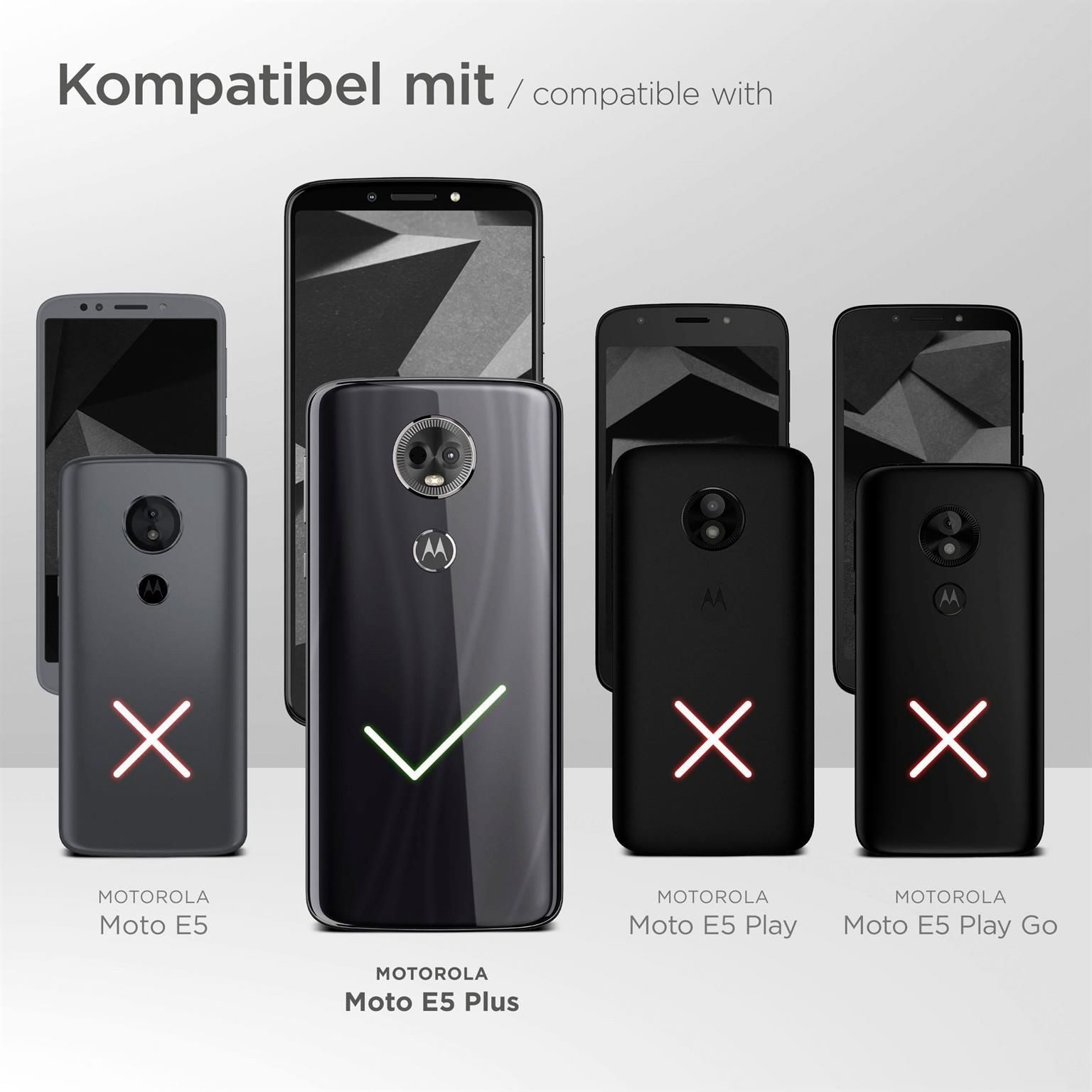 moex Handyhülle für Motorola Moto E5 Plus Hülle Klappbar Book Case Schwarz 6 Zoll, Klapphülle Kartenfach Flip Cover Handytasche Leder Optik Schutzhülle