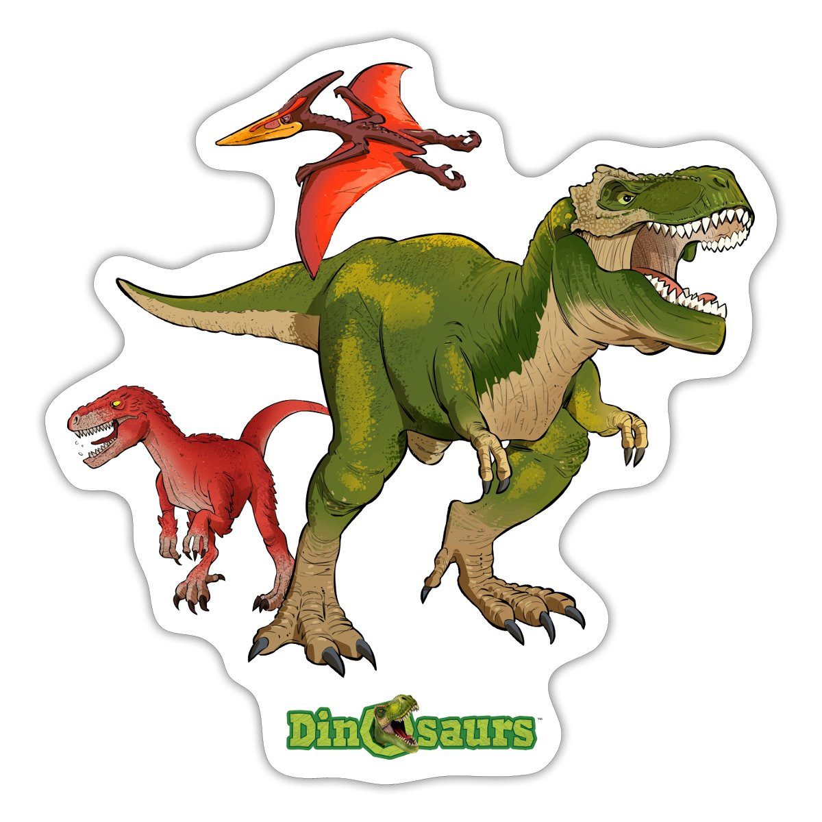 Spreadshirt Aufkleber Dinosaurier T-Rex Velociraptor Pteranodon Sticker Aufkleber