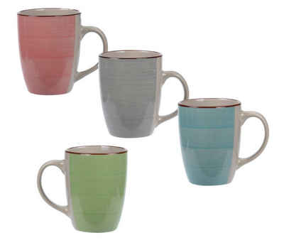 Spetebo Becher Porzellan Kaffeebecher 4er Set - bunt/innen creme, Porzellan, Kaffee und Tee Tassen für ca. 275 ml