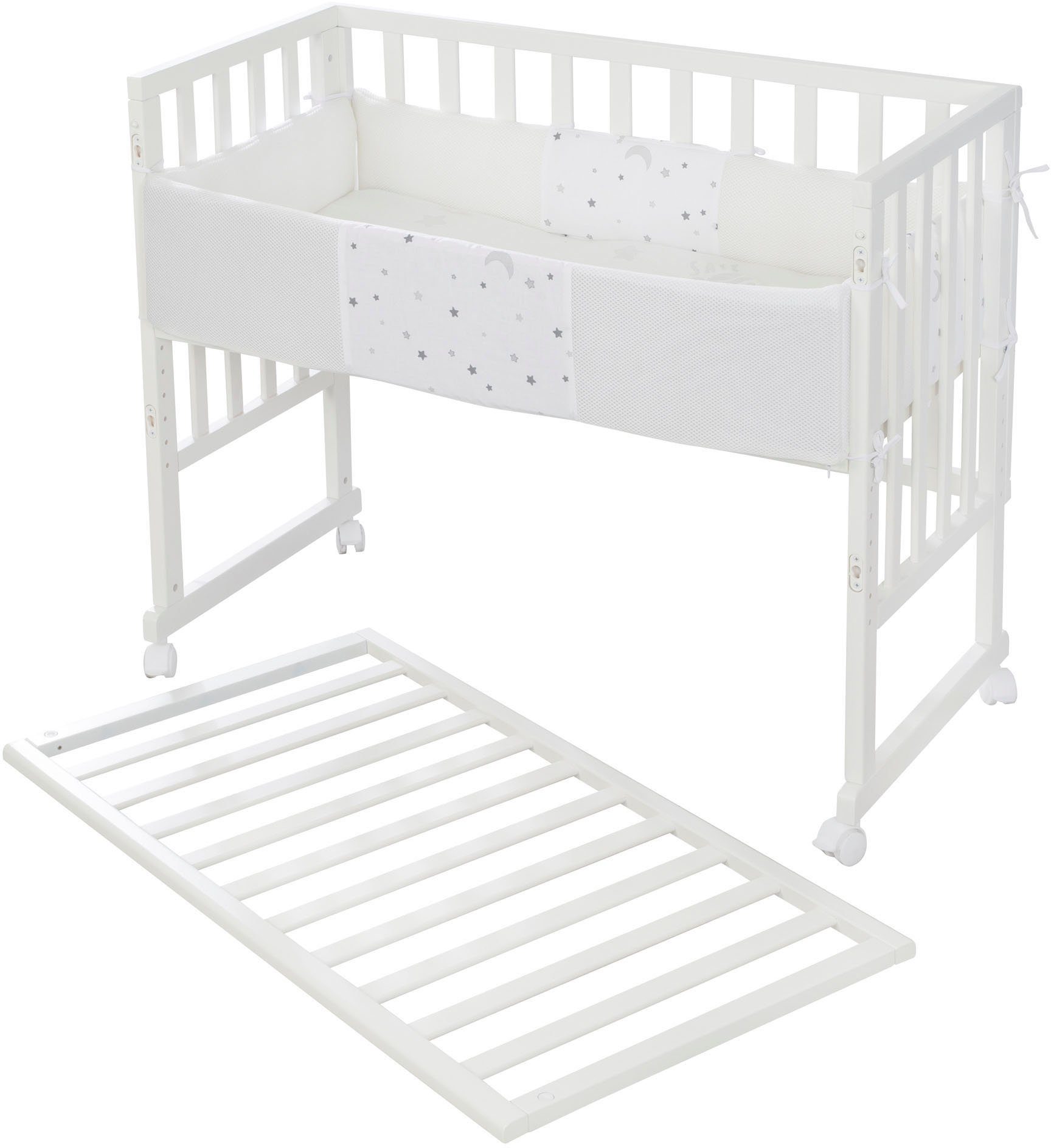 Stubenbett Safe Asleep® 2in1, weiß, Sternenzauber grau