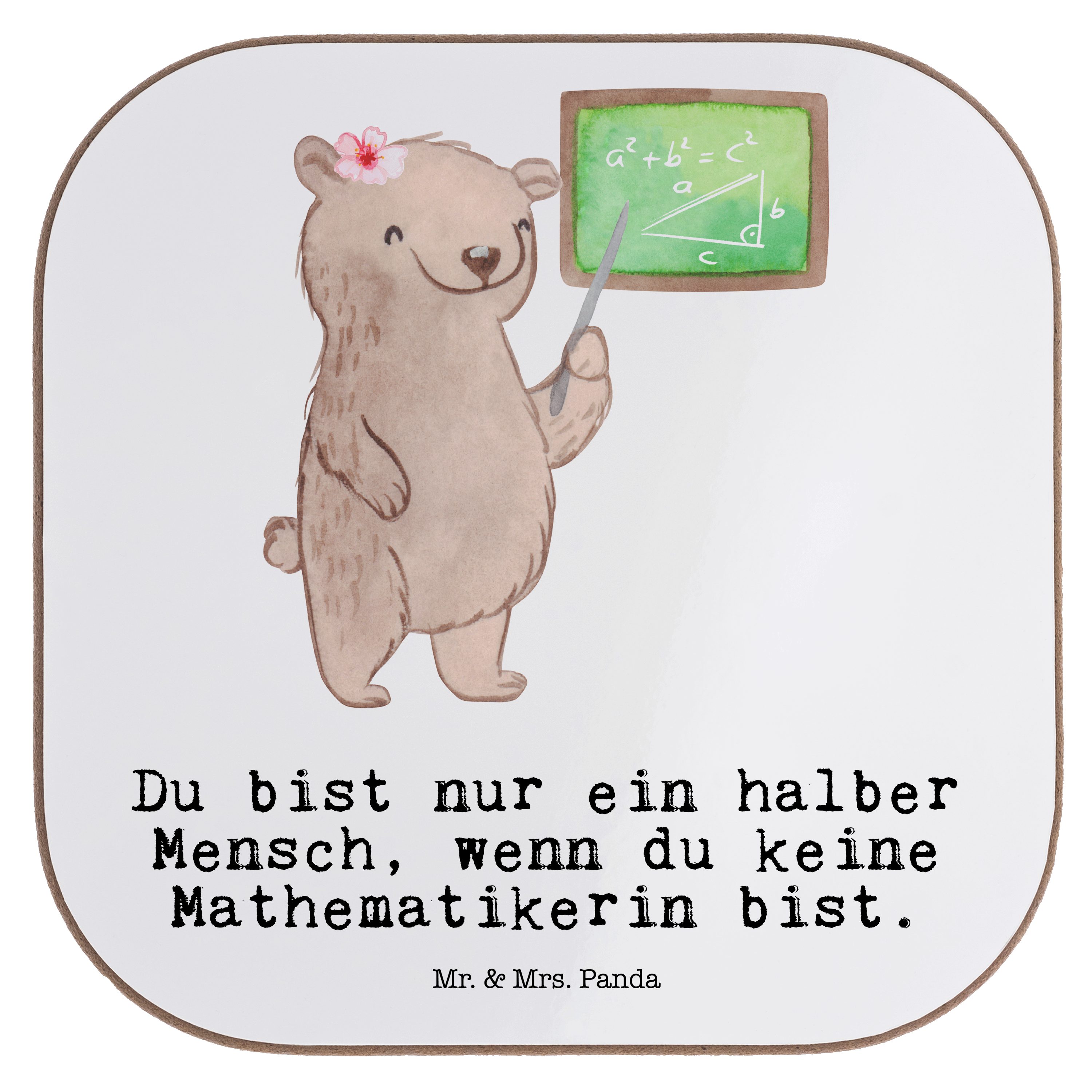 Mr. & Mrs. Panda Getränkeuntersetzer Mathematikerin mit Herz - Weiß - Geschenk, Master, Schenken, Ausbildu, 1-tlg.