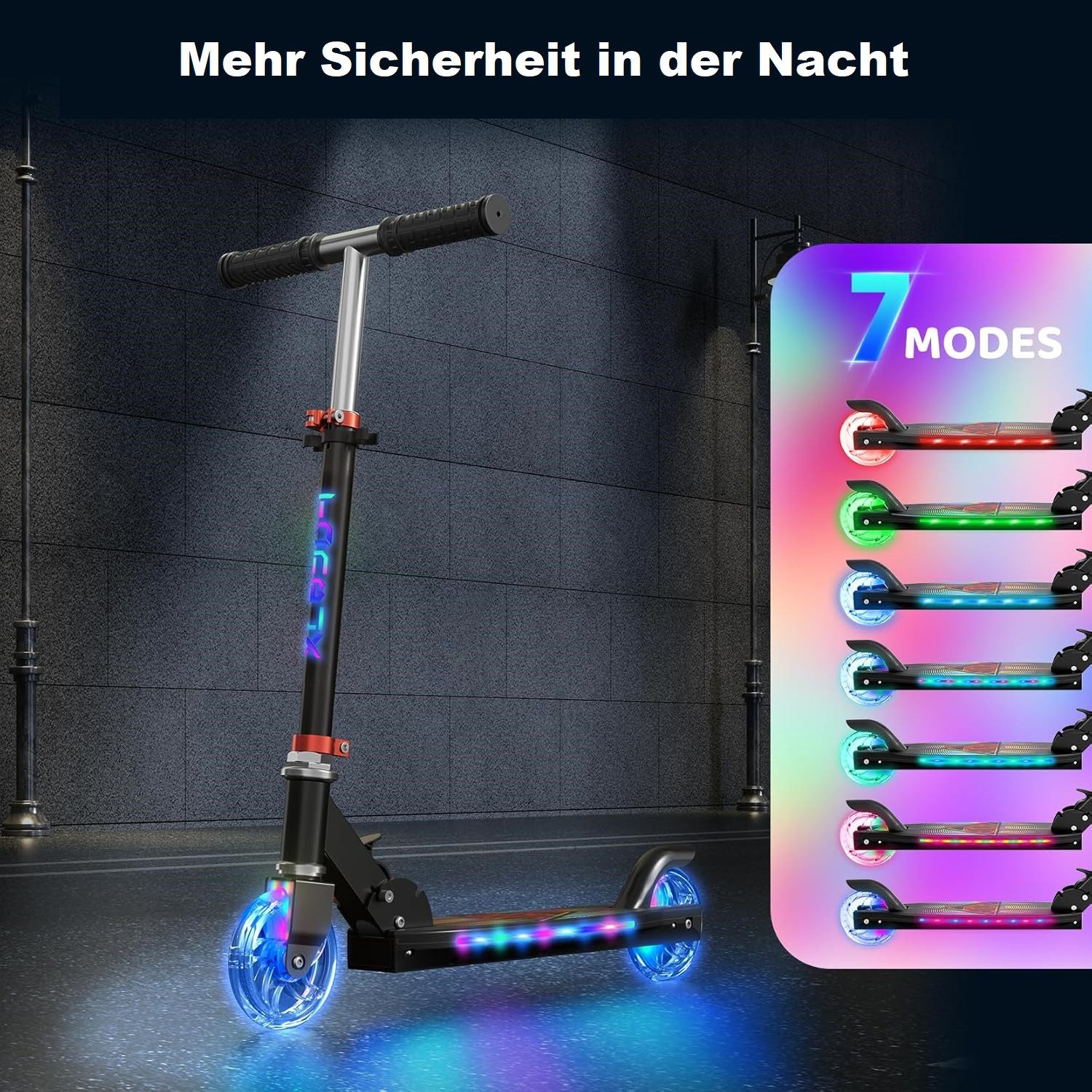 TONBUX Scooter Kinderroller mit coolen beleuchteten Stangen, Rädern und Pedal