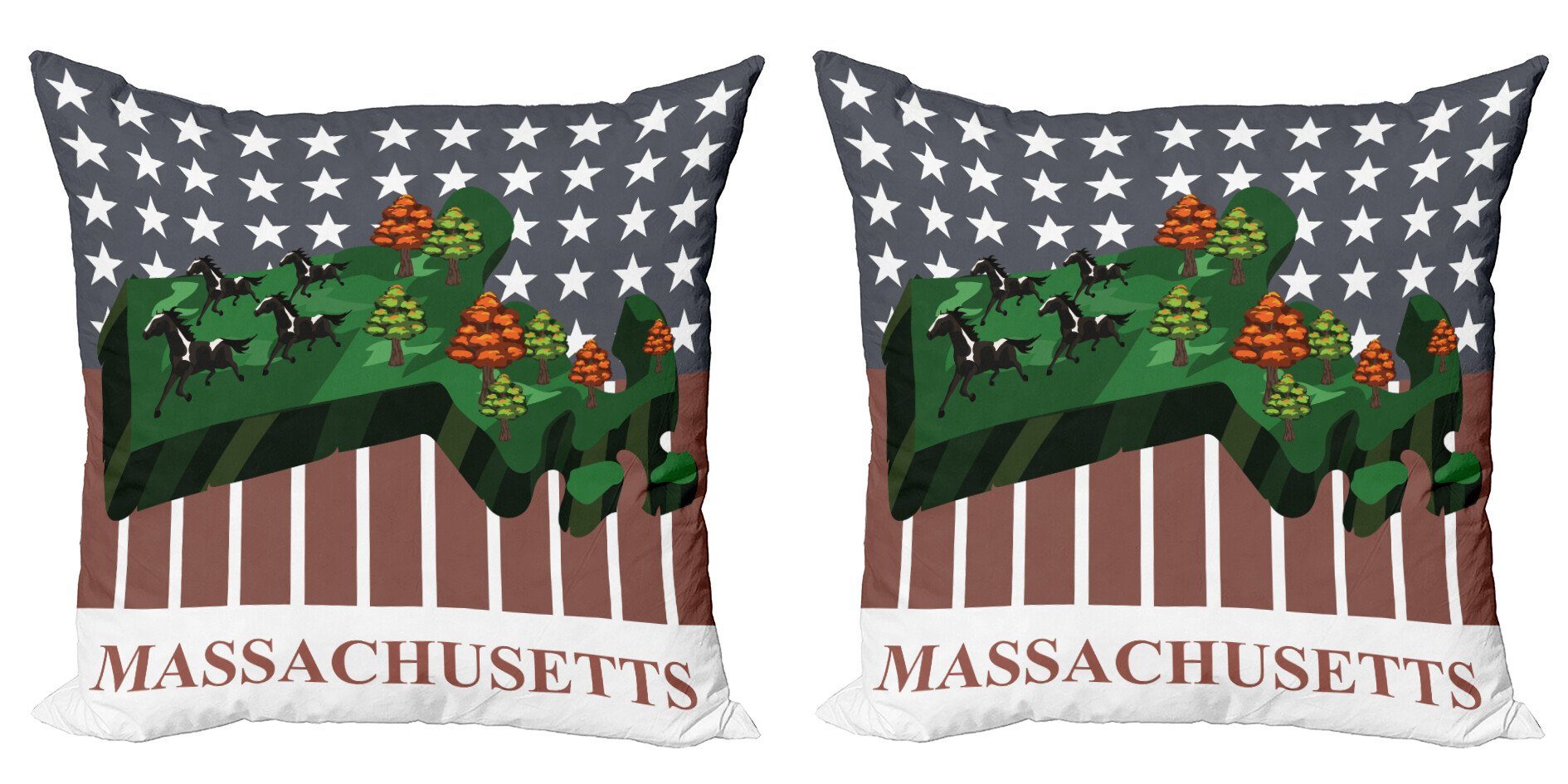 Kissenbezüge Modern Accent Doppelseitiger Digitaldruck, Abakuhaus (2 Stück), Massachusetts State Map Old Glory