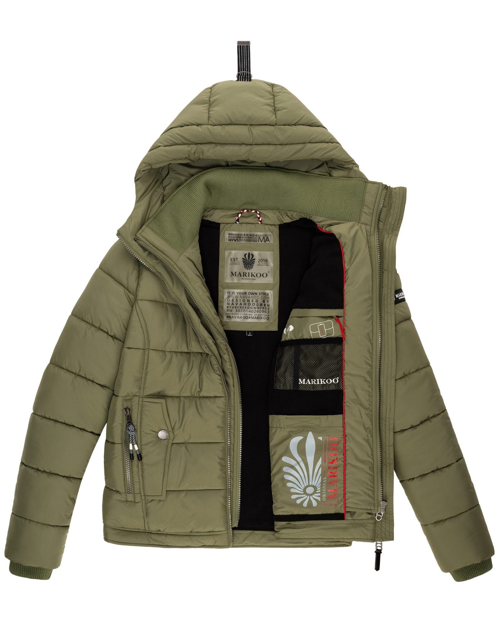 Marikoo Outdoorjacke Taisaa Pri Kragen Olive mit hochstehendem