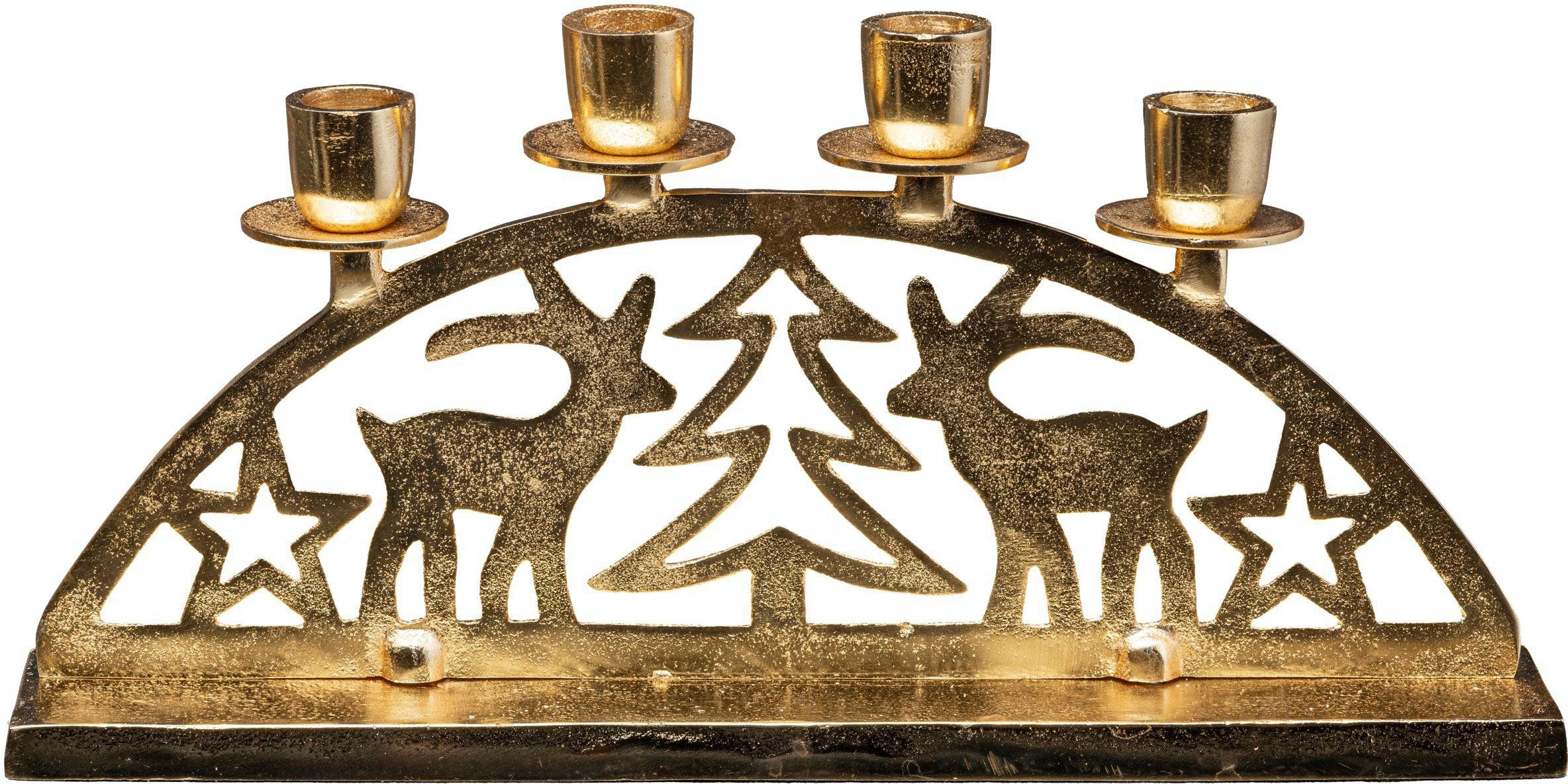 Creativ deco Kerzenhalter Adventsleuchter Weihnachtslandschaft (1 St),  Stabkerzenhalter, Weihnachtsdeko, Breite ca. 35 cm, 4-flammig | Teelichthalter