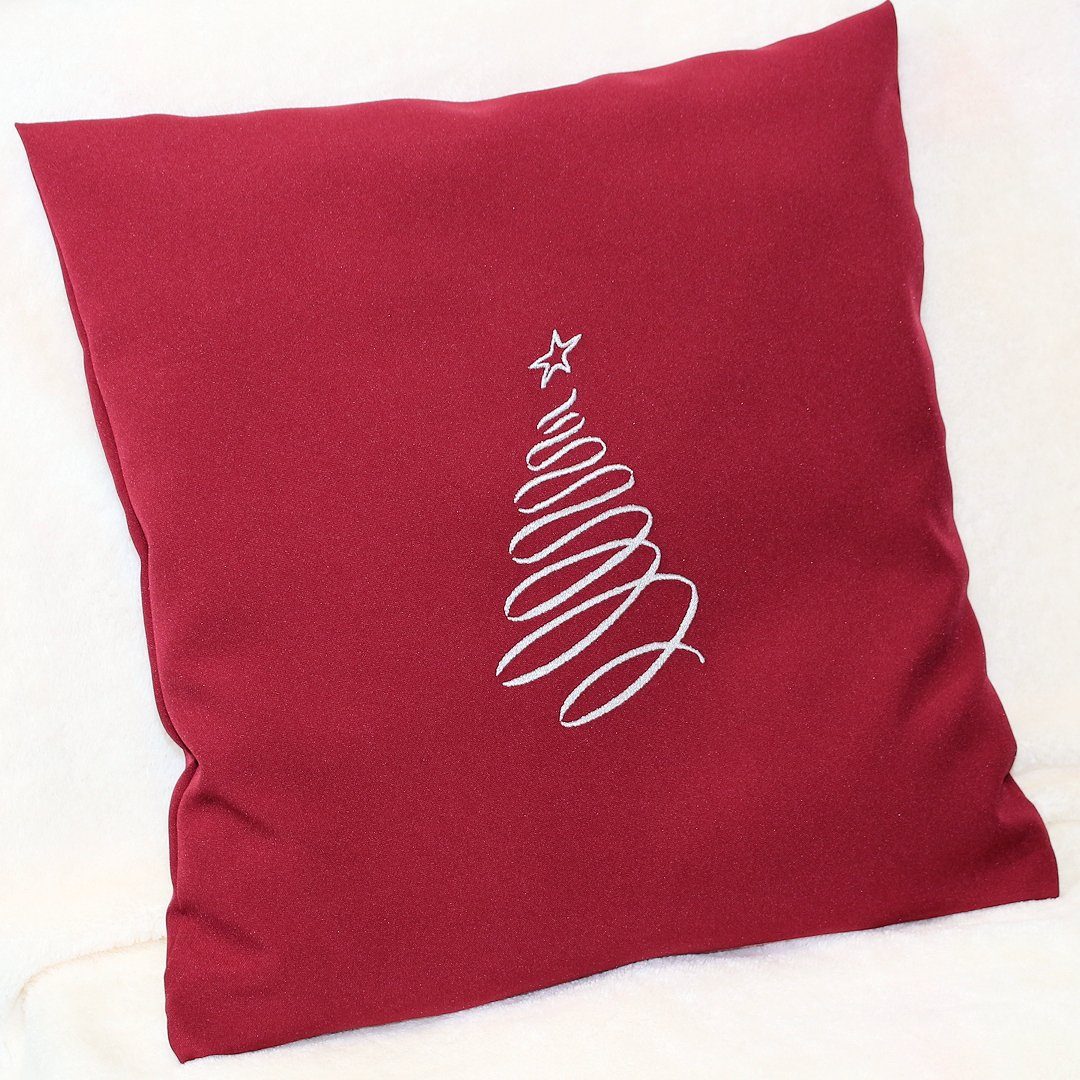 Bezug Bordeauxrot mit Weihnachten Christmas Tannenbaum, minimalistisch - Primawela Stickerei Kissenbezug