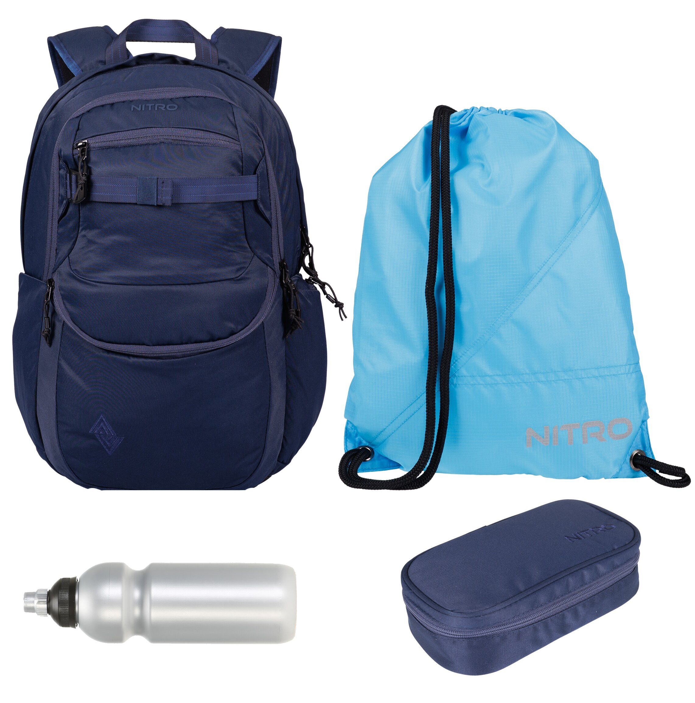 NITRO Schulrucksack Jungen Mädchen Future Hero Schultasche Rucksack (4 Teile Set, inkl. Mäppchen Box, inkl. Sportbeutel, inkl. Trinkflasche), viel Stauraum Laptopfach 2 Hauptfächer Daypack Auswahl rmtf