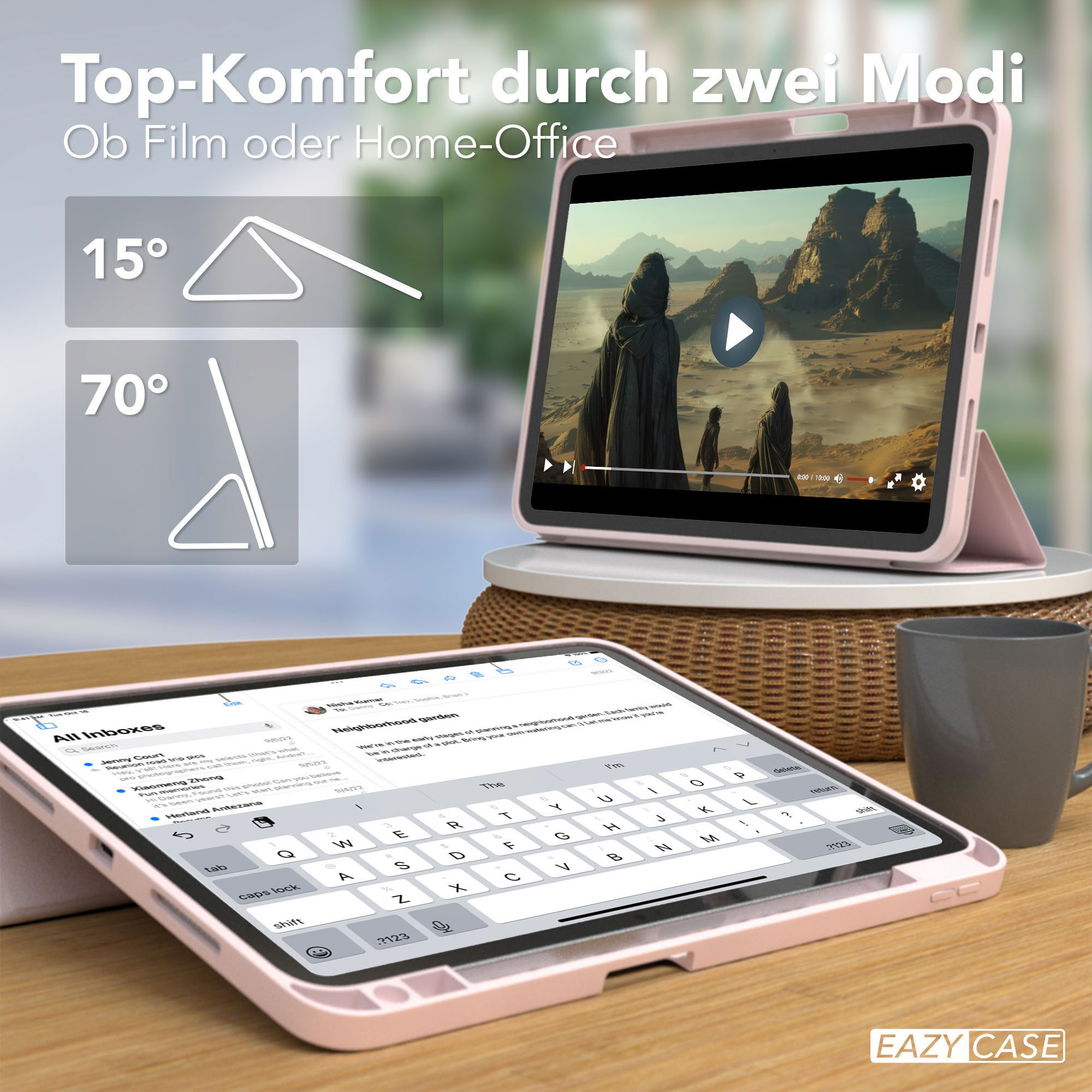 EAZY CASE Tablet-Hülle Penholder Smartcase für Apple iPad Pro 11 (2025) 11 Zoll, Hülle mit Stifthalter magnetisch kratzfeste Tasche zum Aufkappen Rosa – Bild 5 von 5