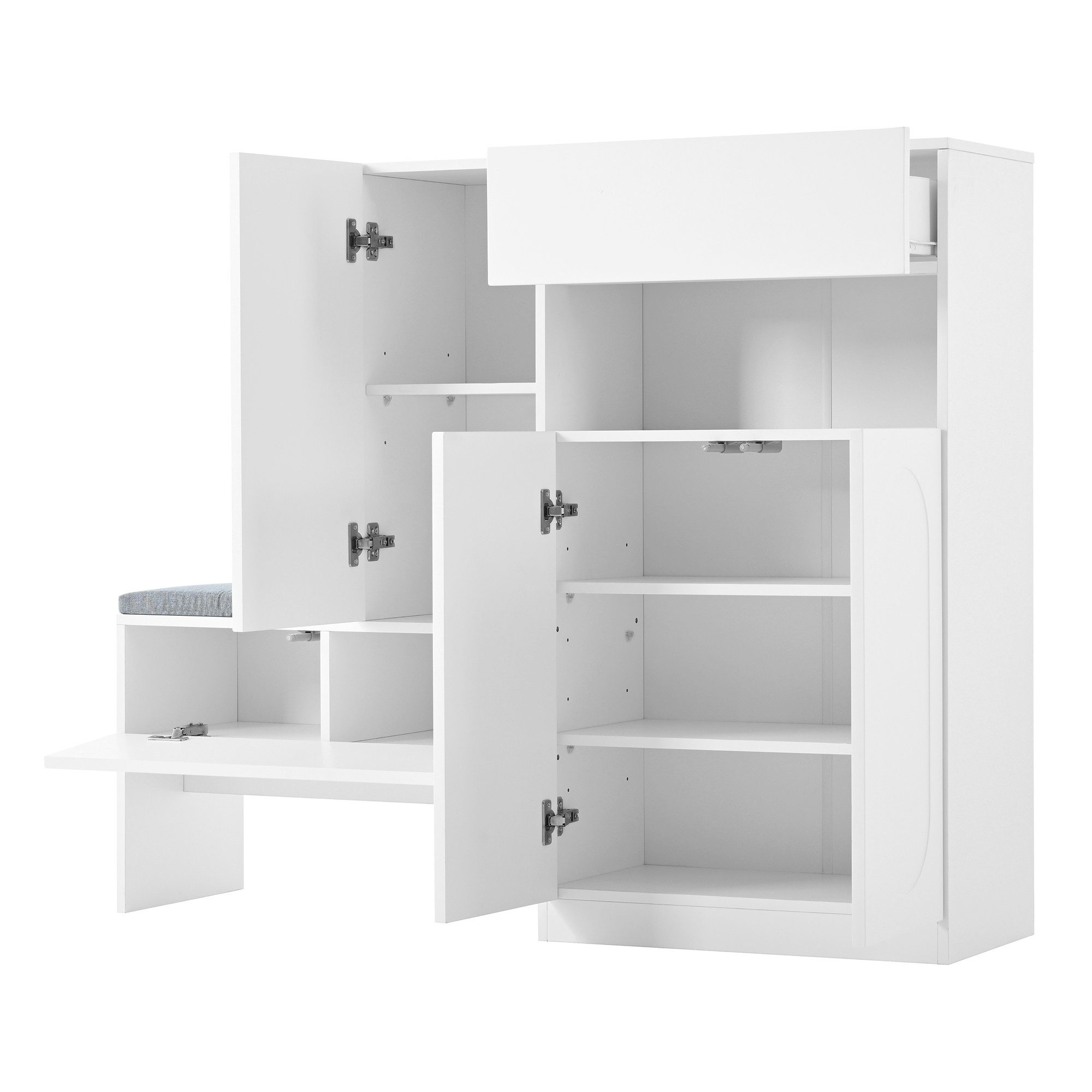 Flieks Schuhschrank Schuhkommode mit gepolsterter Sitzbank (B130/T35/H110 cm, 1-St., mit gepolsterter Sitzfläche) Schuhwechselhocker mit Seitenschrank Schuhbank – Bild 5 von 5
