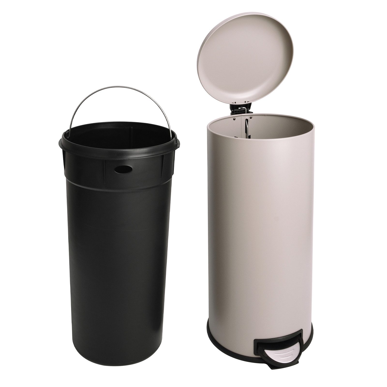 SVITA Mülleimer, Treteimer, Abfalleimer, 30 Liter, inkl. Inneneimer, Stahl, Taupe
