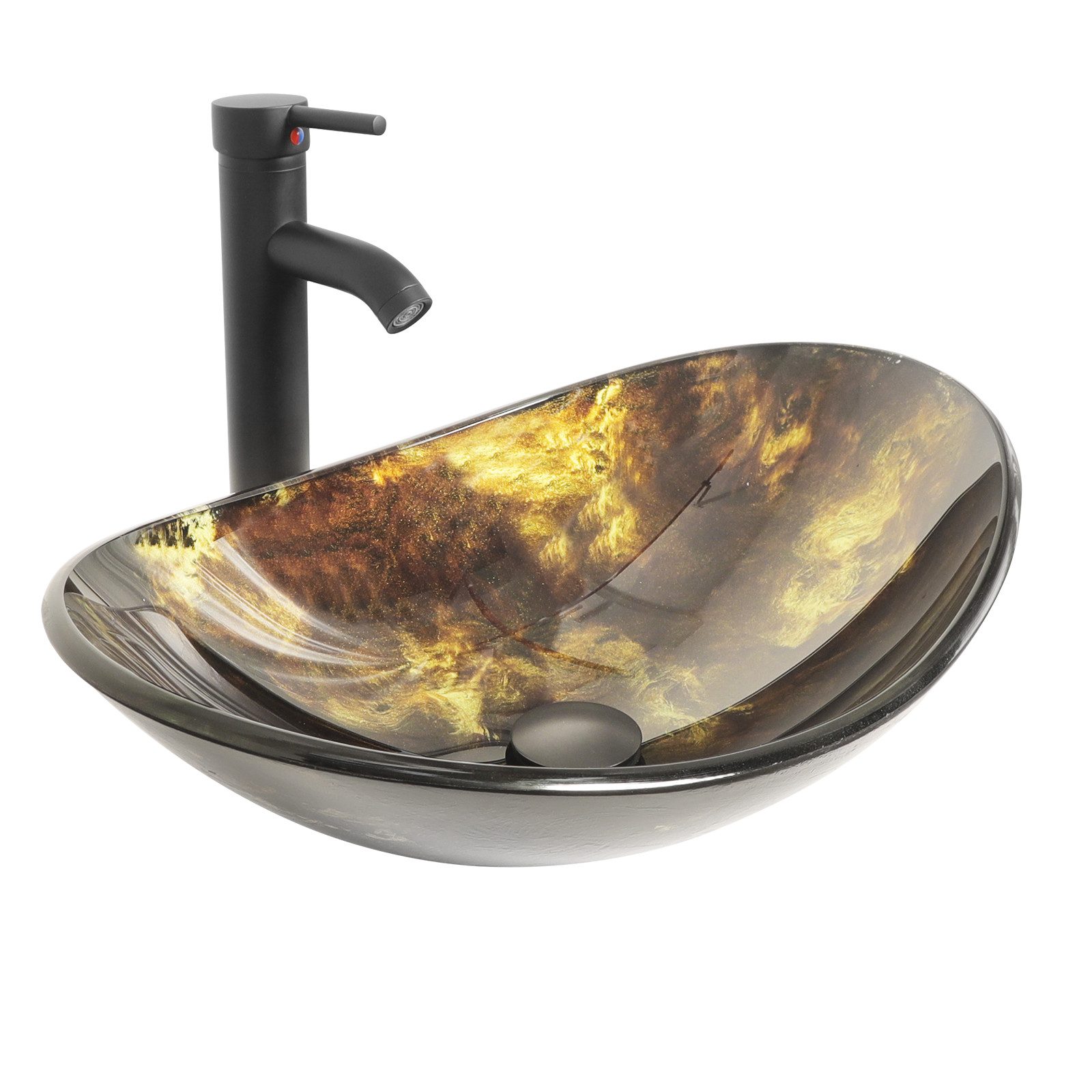 Puluomis Aufsatzwaschbecken Waschbecken Set mit Wasserhahn und Ablaufgarnit günstig online kaufen