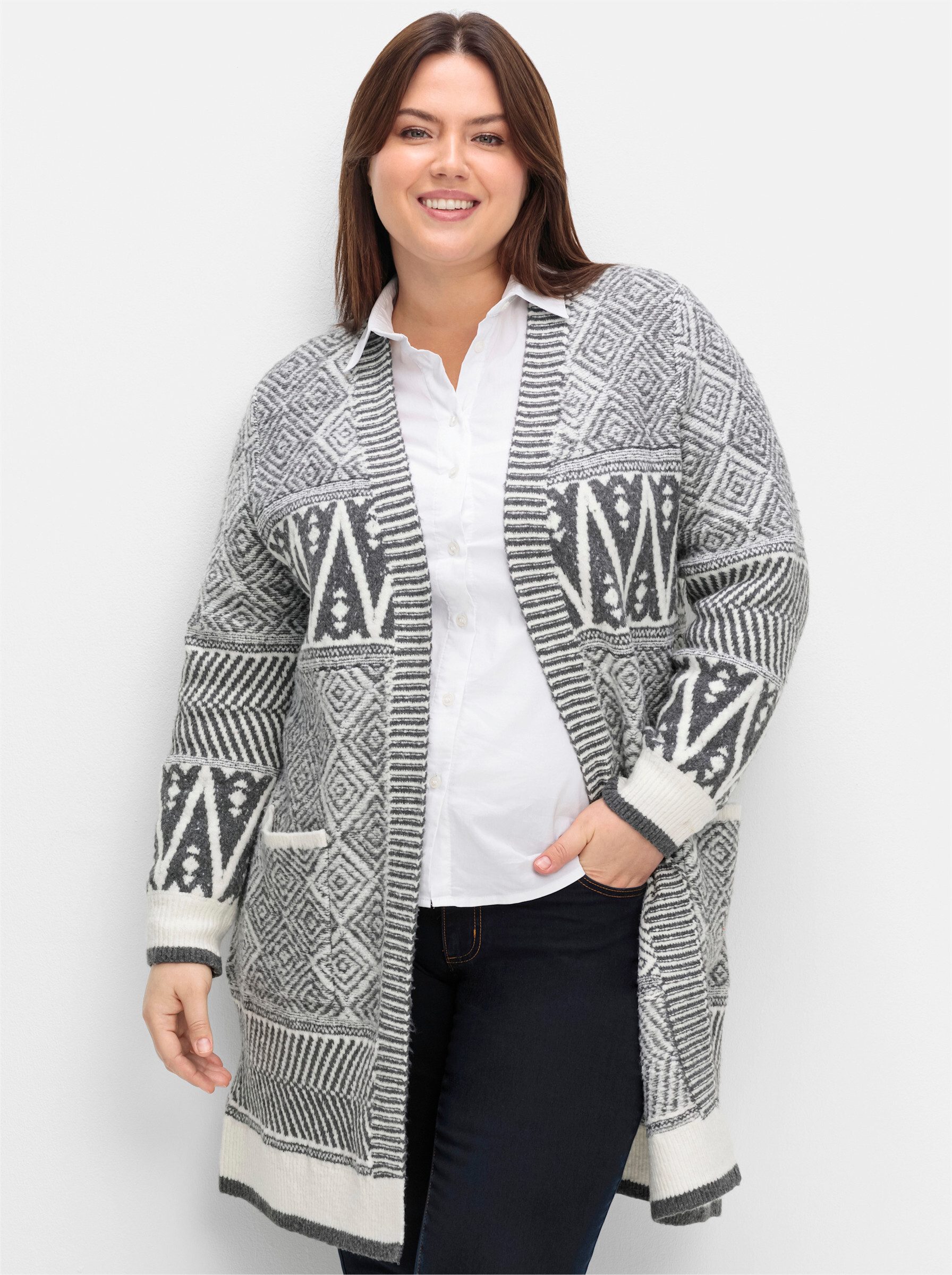 sheego by Joe Browns Strickjacke Longstrickjacke . im Jacquard-Mustermix günstig online kaufen
