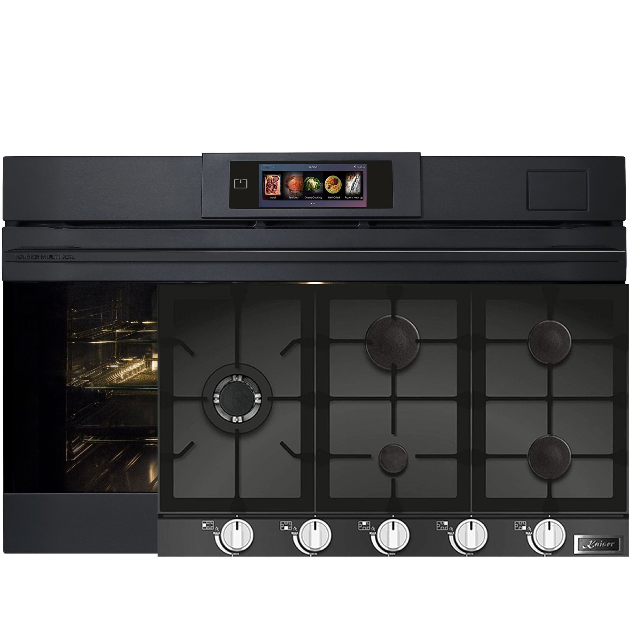 Kaiser Küchengeräte Backofen-Set Herd Set Autark Einbau Dampfbackofen XXL 90 cm, 133 L, 100 % Dampfgaren, Air Fry, Heißluftsystem PLUS+Gaskochfeld 86 cm 5 Brenner 3,8 kW WOK EH 9341+KCG 9387, mit 1-fach-Teleskopauszug