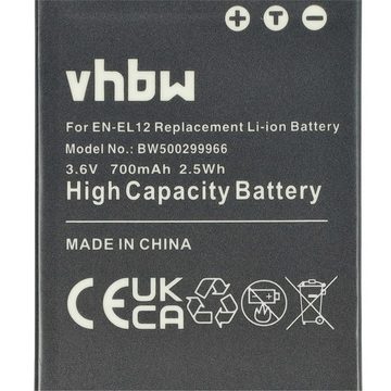 vhbw kompatibel mit Nikon Coolpix S9100, S8200, S9200, S9300, S9600, S9500, Kamera-Akku Li-Ion 700 mAh (3,6 V)