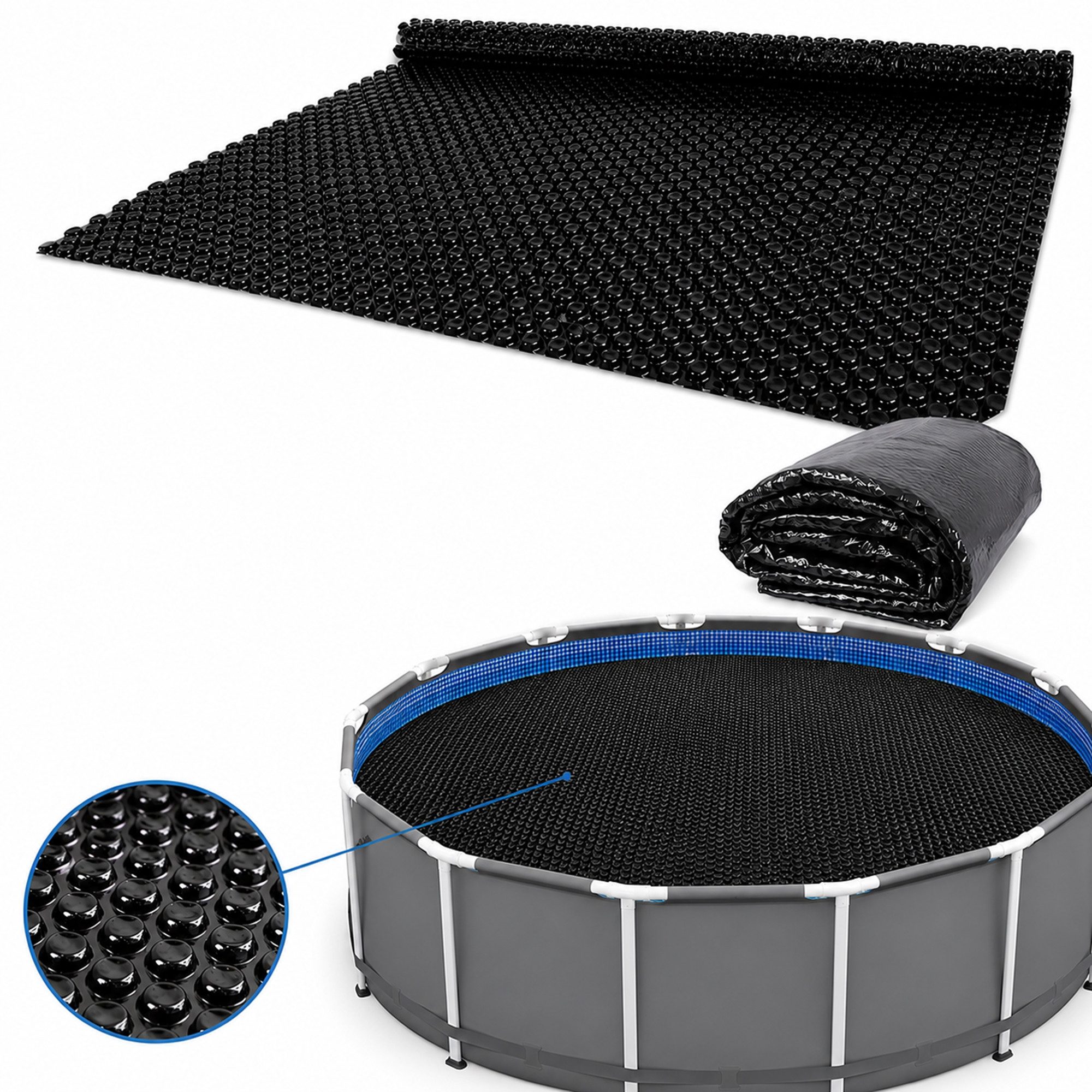 Mucola Pool-Abdeckplane Solarfolie Schwarz Wärmeplane Poolunterlage Bodenschutzplane (Stück, Pool-Abdeckplane), Verhindert Heizkosten