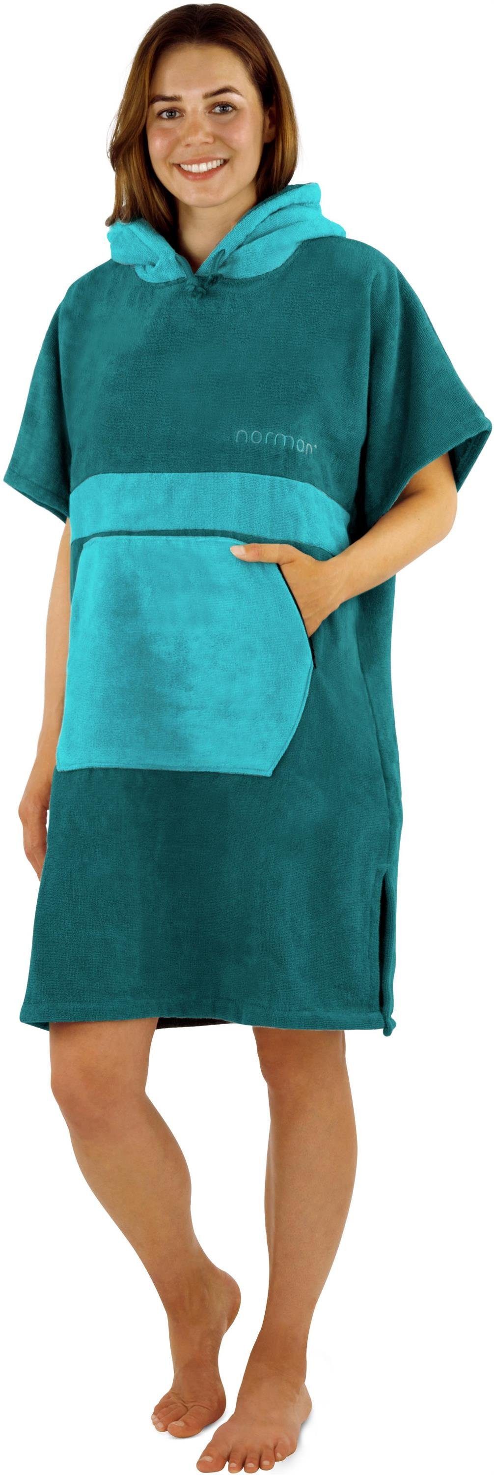 normani Badeponcho Damen Badeponcho, Midilänge, Baumwolle, Kapuze, Schlupf, Badehandtuch aus 100 % saugstarker Baumwolle