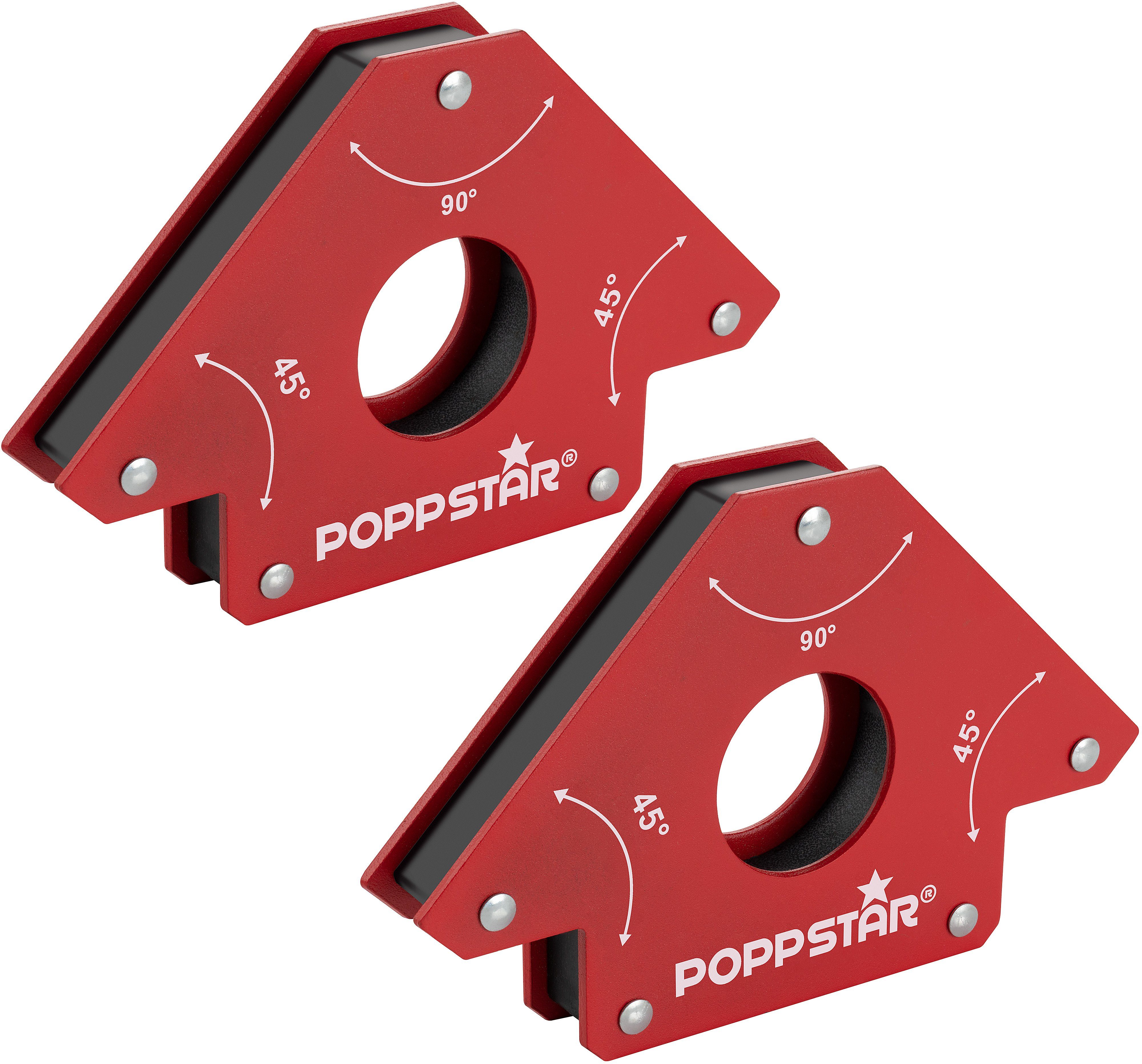 Poppstar Magnethalter Magnet-Schweißwinkel mit Winkelmaßen 45°, 90°, 135° (2-St), Schweißmagnet groß 2er-Set mit Haftkraft 34 kg