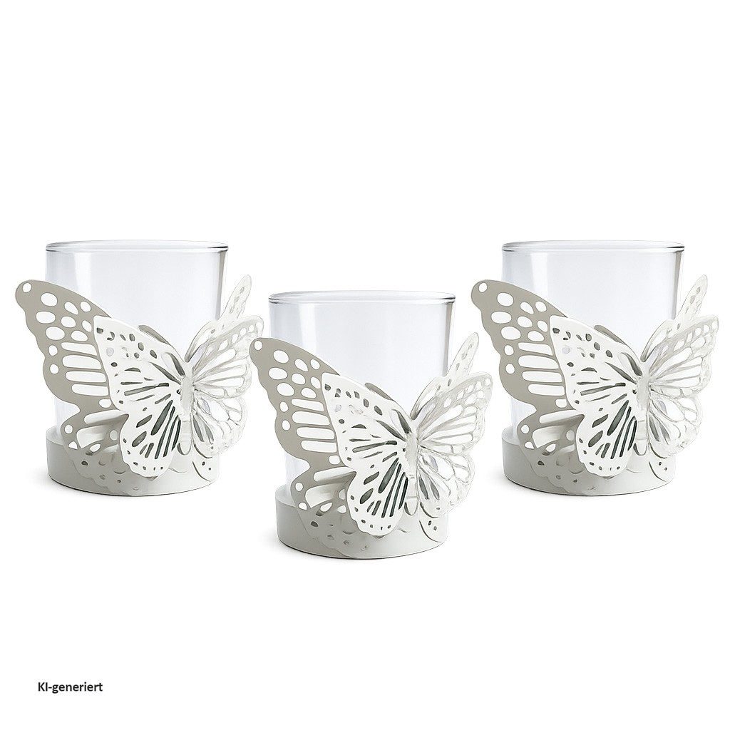 HTI-Line Teelichthalter Teelichthalter Butterfly 3er Set Viola (3 St., 3x Teelichthalter (ohne Kerzen), Kerzenhalter Windlicht Schmetterling – Bild 2 von 3