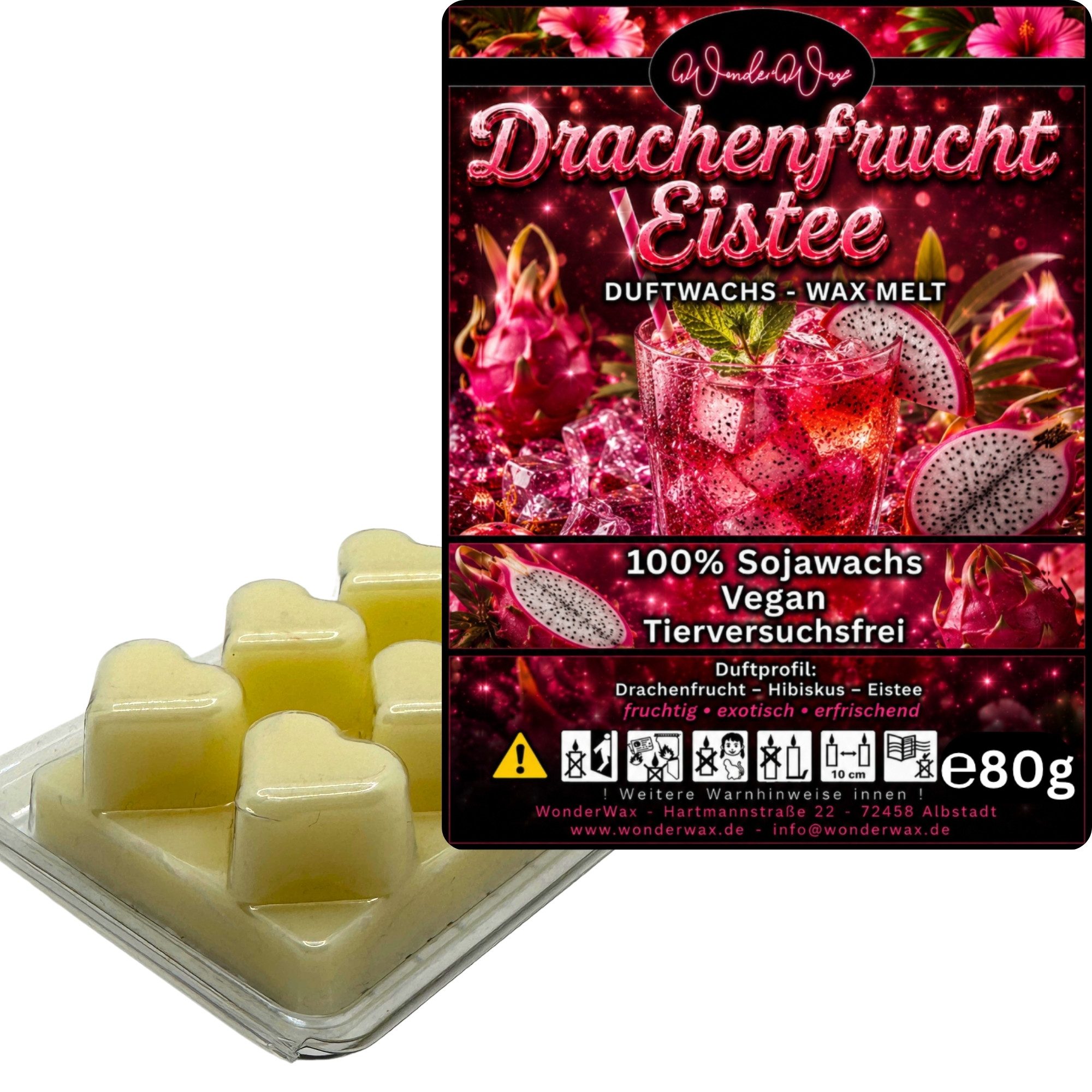 WonderWax Duftwachs WonderWax® Duftwachs 6 Herzen, (Drachenfrucht Eistee), Duftrichtung: Drachenfrucht Eistee