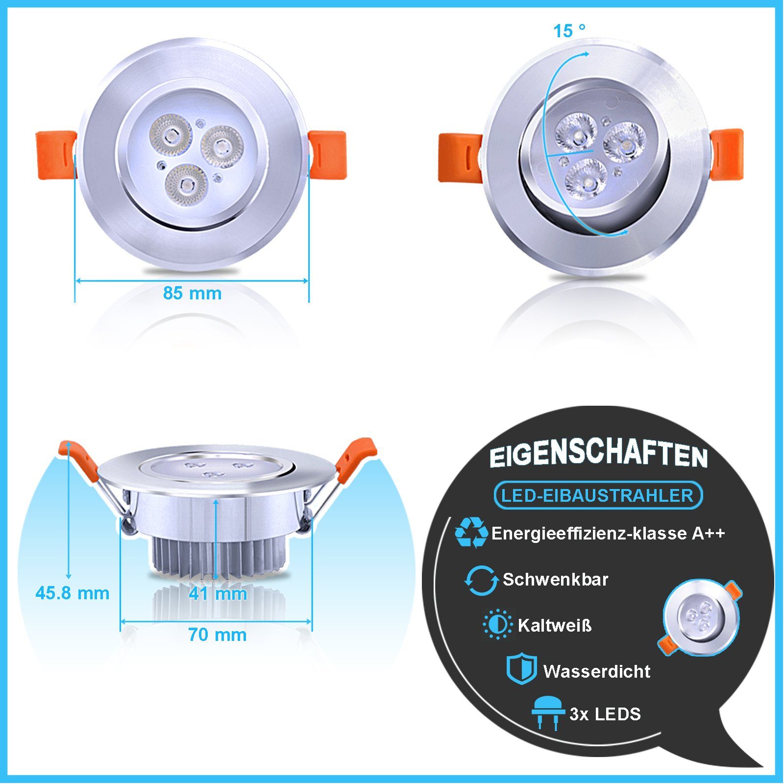 3W Einbau-Spots Kaltweiß LED LED 10-20er Led Einbaustrahler Einbaustrahler 3W-7W Platinen Spot LED TolleTour