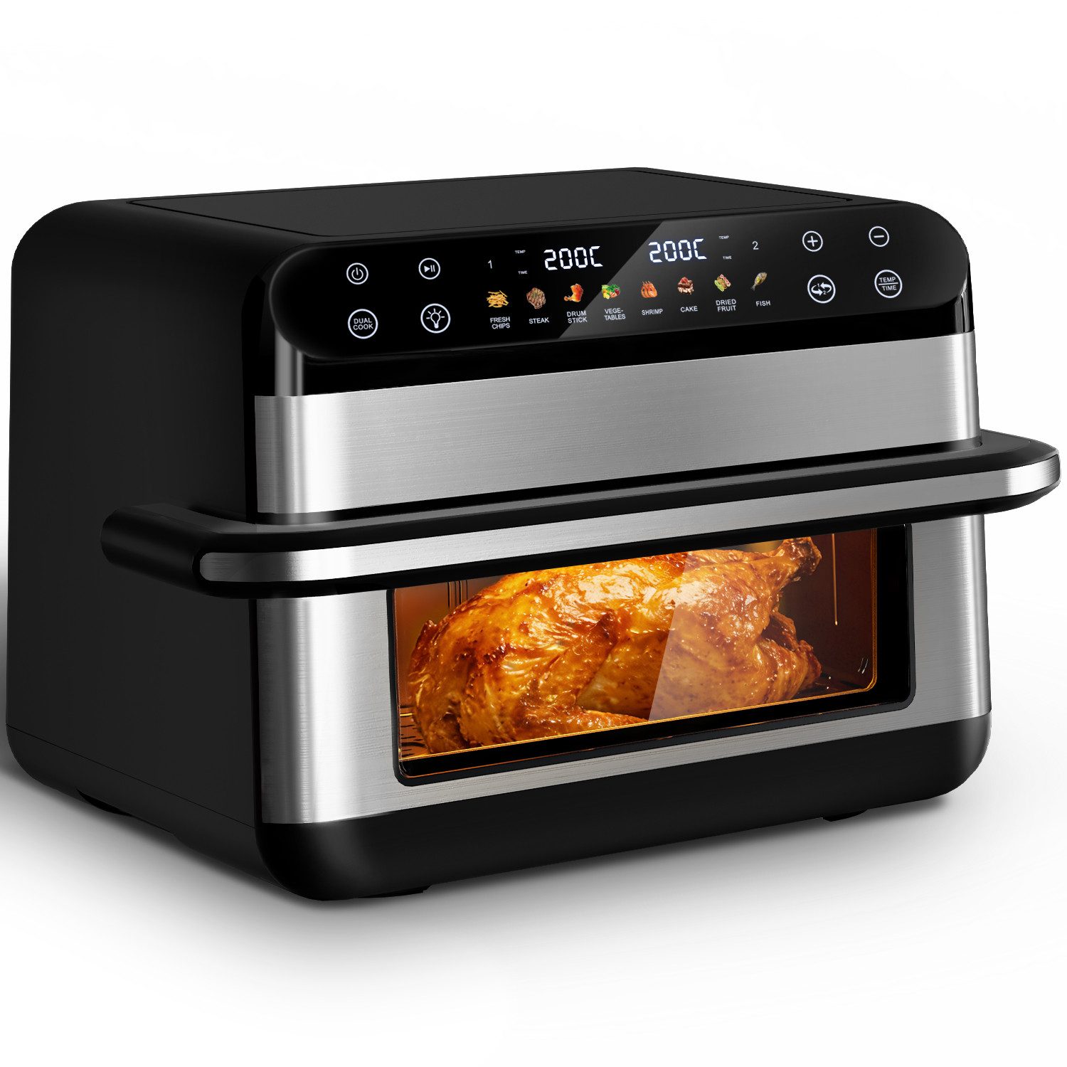 Fukstern Heißluftfritteuse Heißluftfritteuse XXL 10L – 2-Zonen Air Fryer mit Sichtfenster, Touchscreen & Metall-Innenraum, 2400 W, Herausnehmbare Trennwand, 8-in-1, separate Temperatur – Pizza