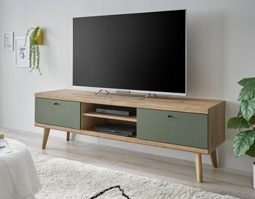 Furn.Design Lowboard Juna (TV Unterschrank in Eiche mit Salbeigrün, 160 x 50 cm), skandinavisches Design