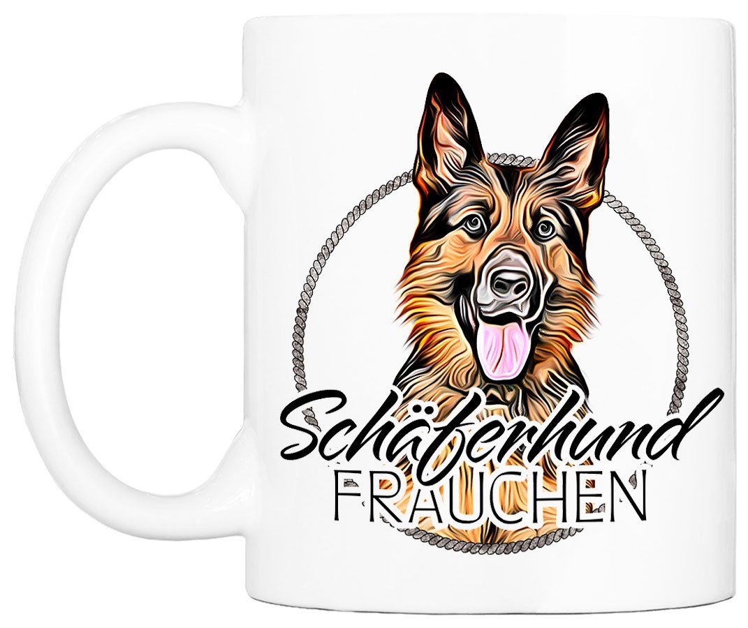 Kaffeetasse für Cadouri Hunderasse, beidseitig Tasse - ml Keramik, bedruckt, Geschenk, 330 mit SCHÄFERHUND handgefertigt, Hundefreunde, FRAUCHEN