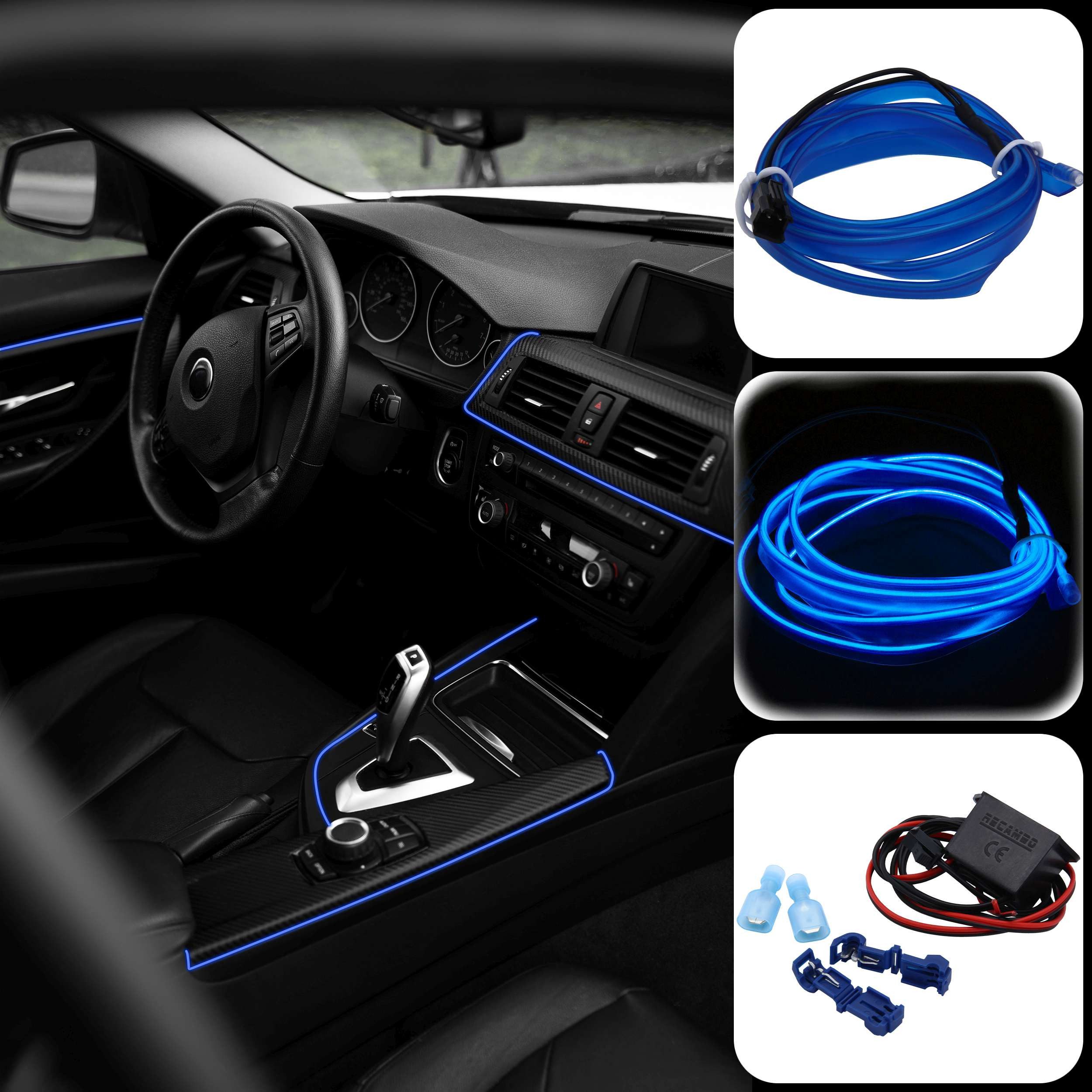 LED-Stripe-Profil Innenraumbeleuchtung Auto, Ambiente Beleuchtung, EL Wire, 6m, Blau