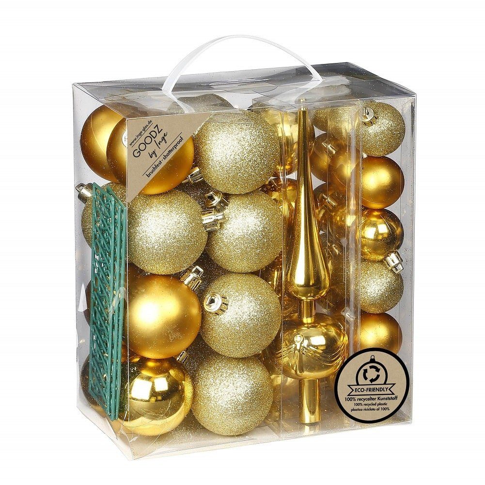 INGE-GLAS® Christbaumschmuck Inge's Weihnachtskugel mit Spitze 39 Stück 4 und 6 cm Gold, Kunststoff, Baumschmuck, Weihnachtsdekoration, Baumspitze