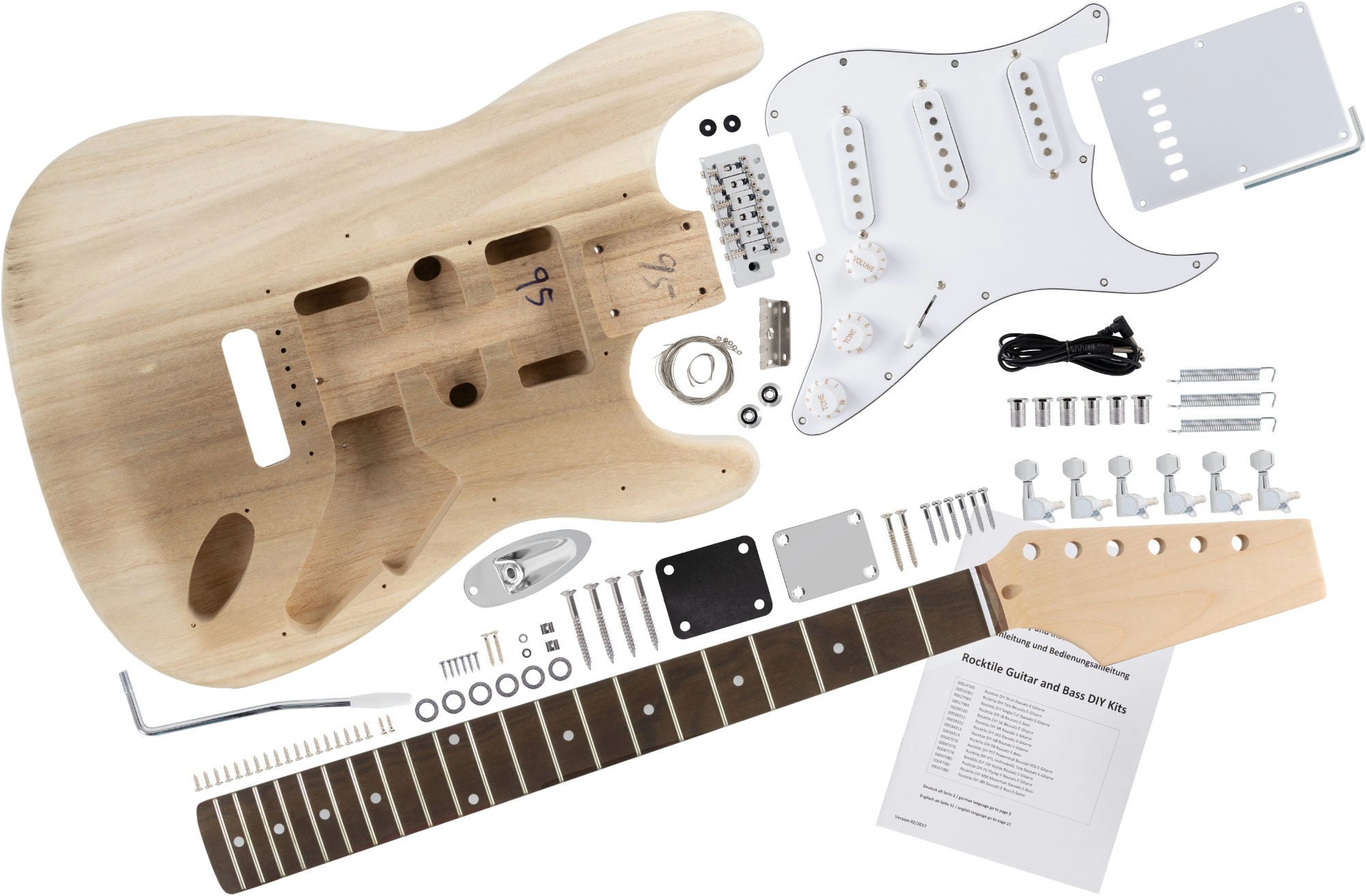 Rocktile E-Gitarre Bausatz ST-Style, ST-Style, Korpus: Paulownia - Hals: Ahorn geschraubt - Griffbrett: Holz