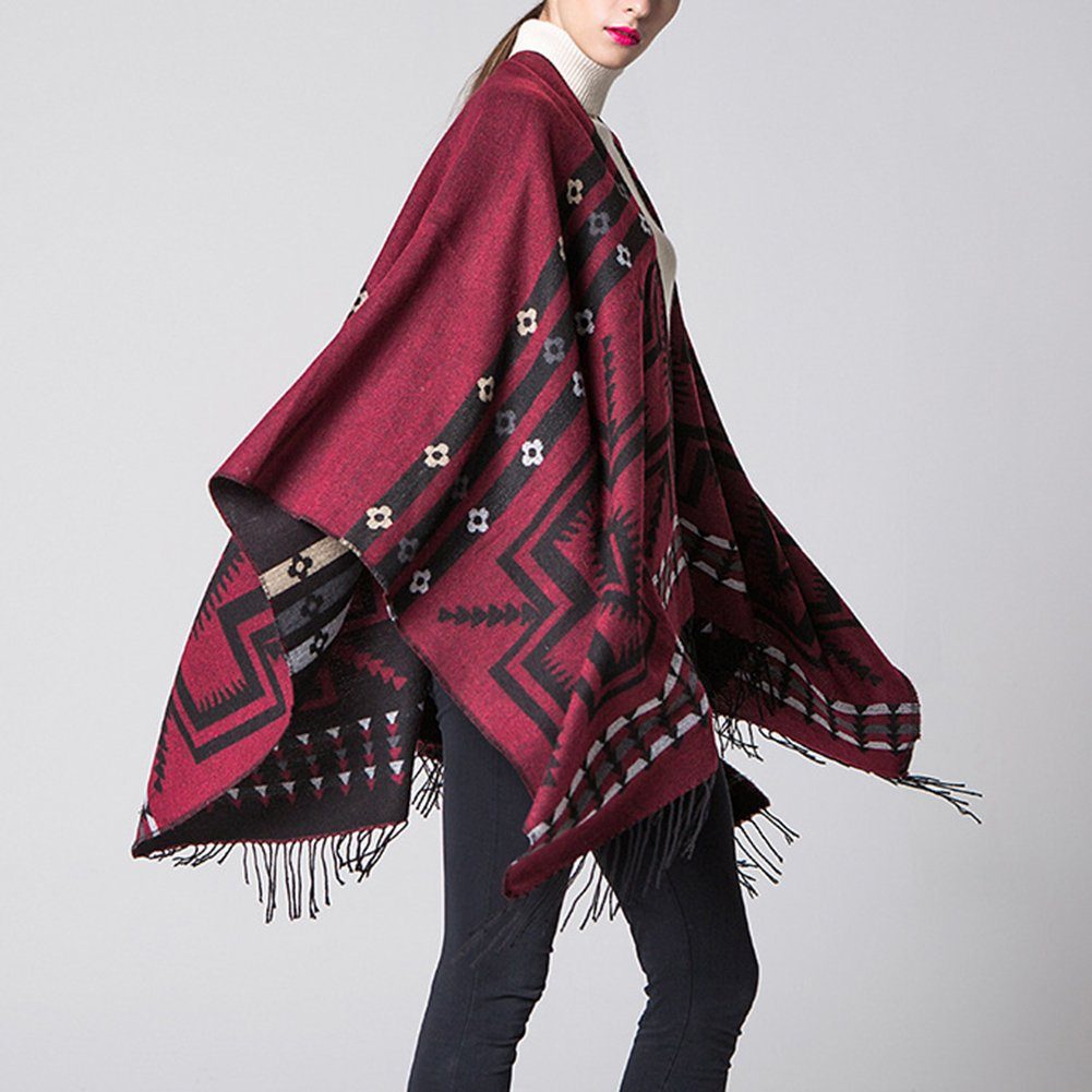 Schal Langer ManKle Schal Damen Fransen130*150cm Winter Modeschal Deckenstoffschaln mit Rot