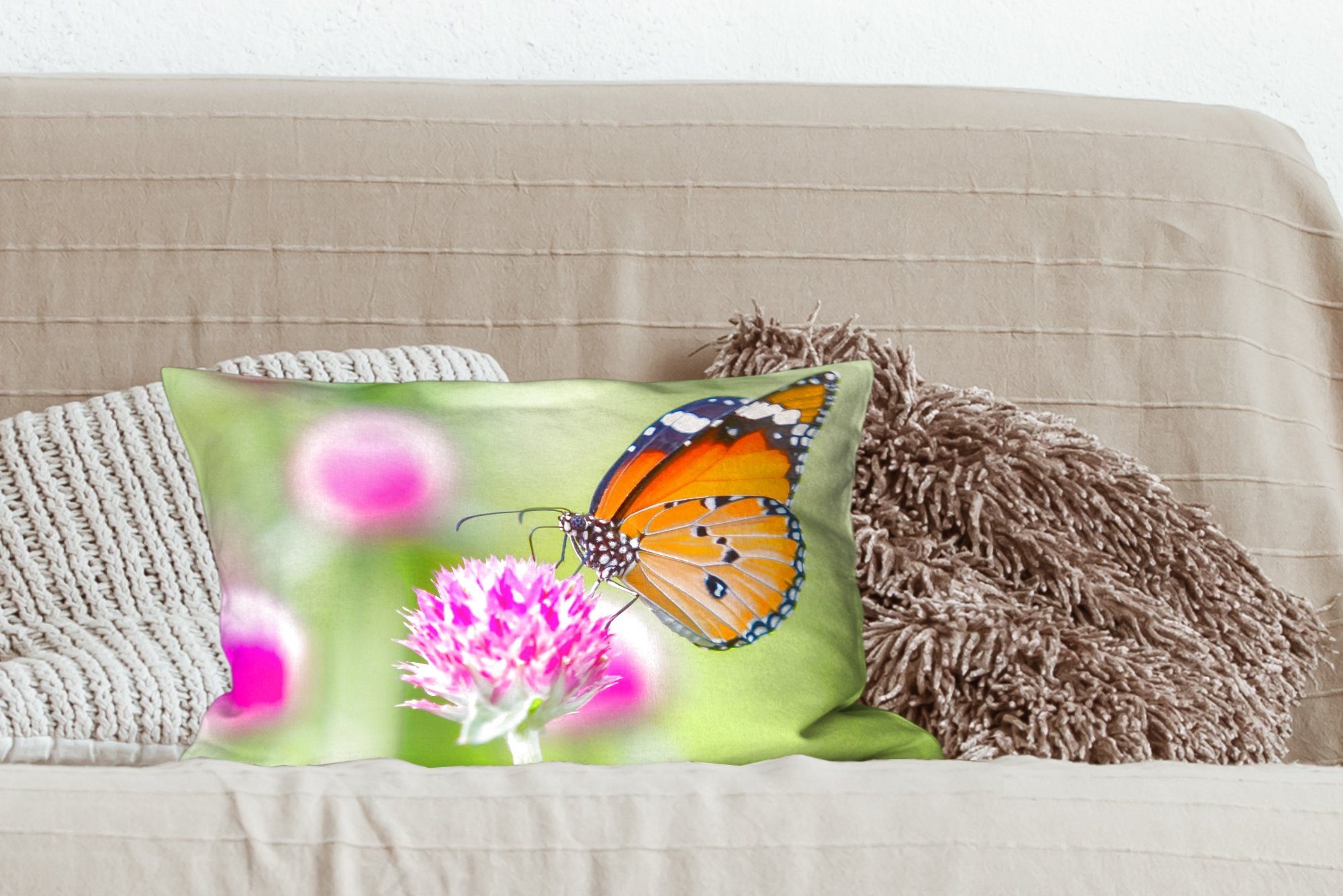 MuchoWow Dekokissen Insekten - Schmetterlinge Schlafzimmer Füllung, Dekokissen - Dekoration, Blumen, Wohzimmer mit Zierkissen