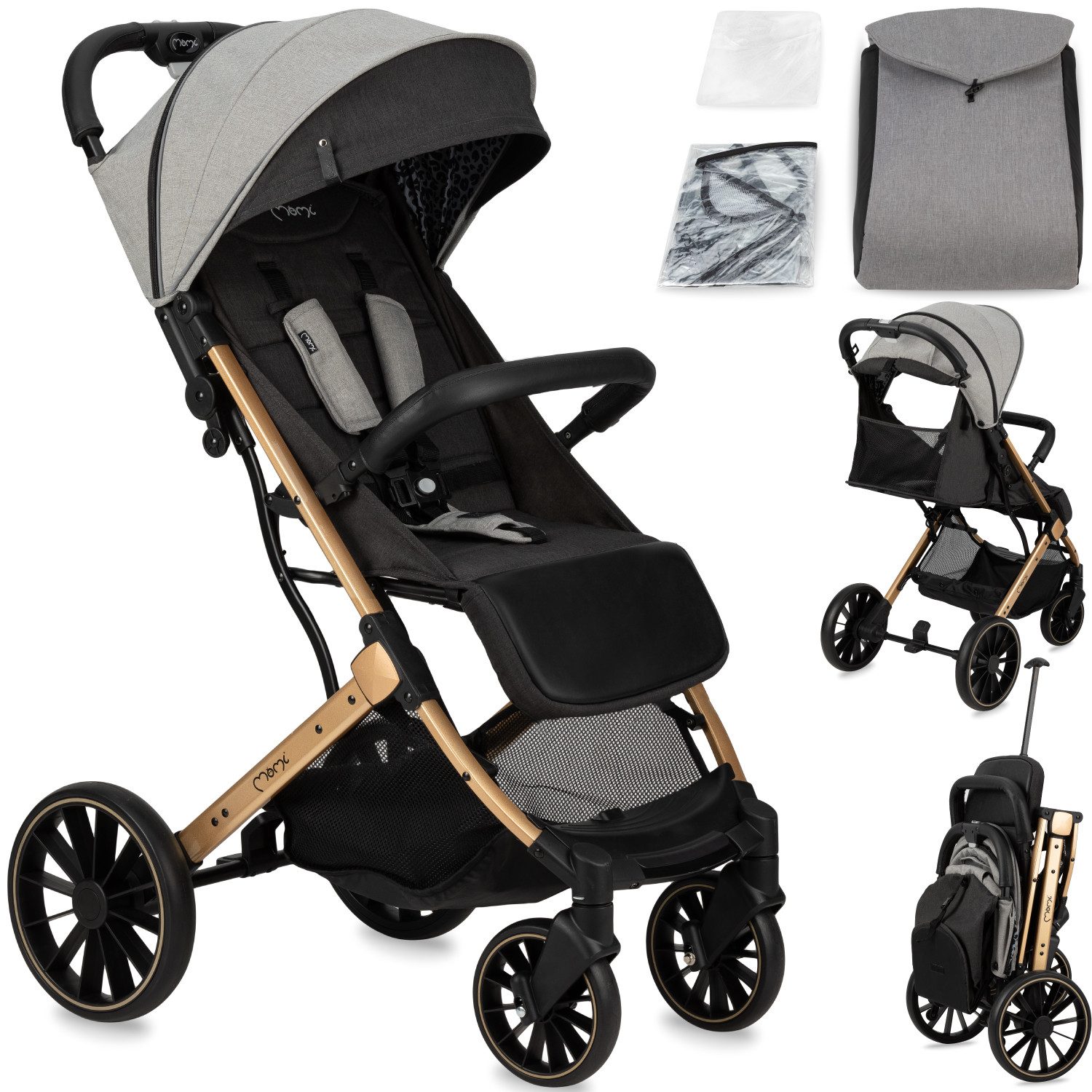MoMi Kinder-Buggy Estelle Dakar, Einhand-Faltsystem mit Trolley-Funktion & 4-Rad-Federung