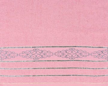 Sarcia.eu Badetücher Rosa Baumwollhandtuch mit grauer Stickerei, 48x100 cm x3